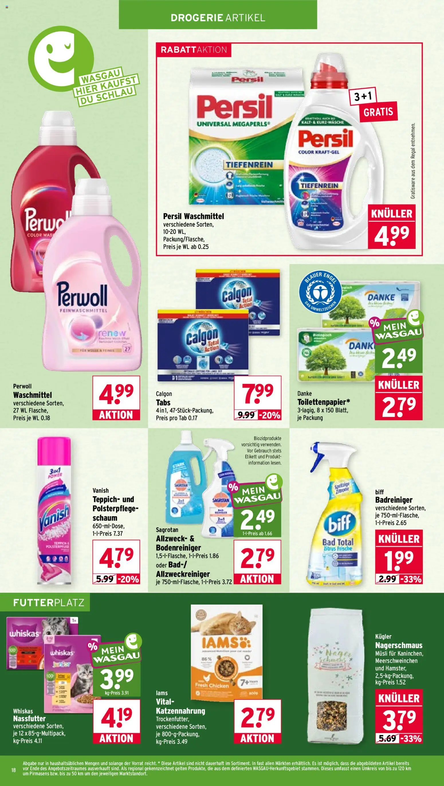 Wasgau Prospekt – gültig ab 19.10.2026 | Seite: 18 | Produkte: Musli, Regal, Bad, Whiskas