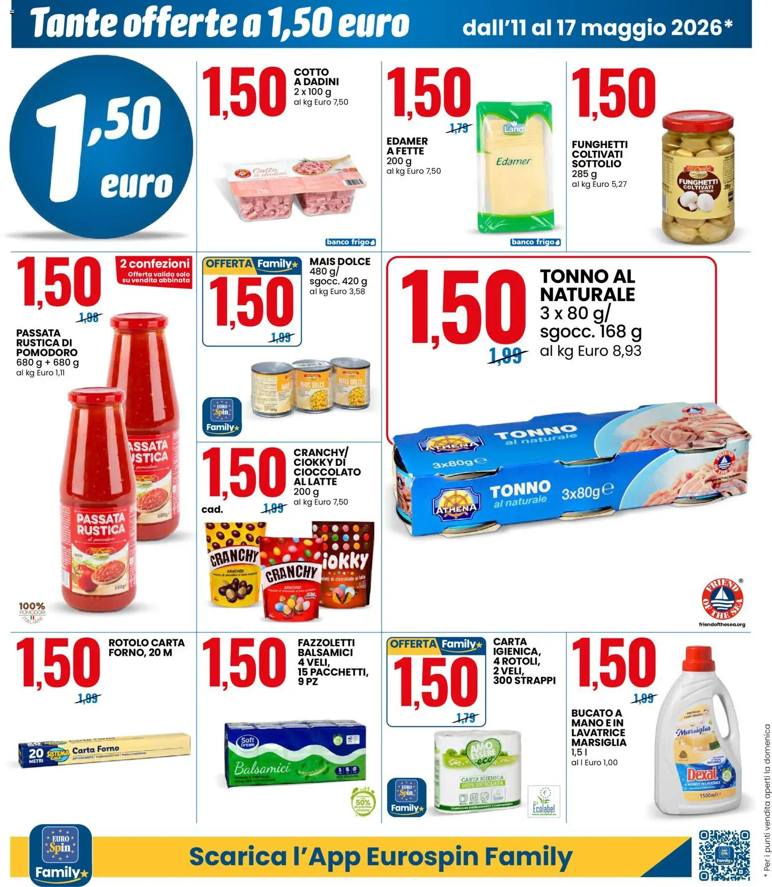 Volantino Eurospin del 11.05.2026 | Pagina: 4 | Prodotti: Cioccolato, Fazzoletti, Pomodoro, Tonno al naturale