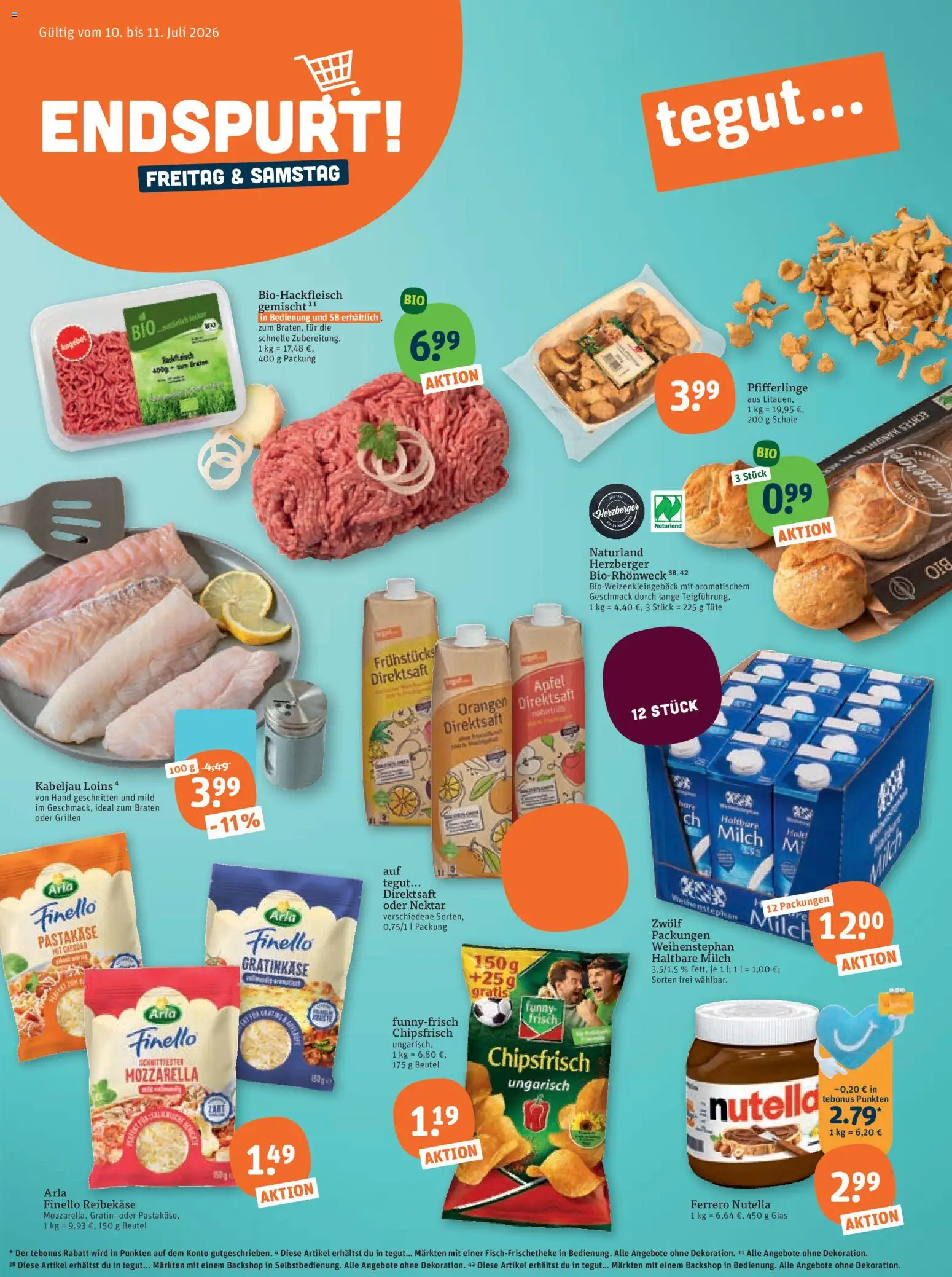 Tegut Prospekt – gültig ab 06.07.2026 | Seite: 1 | Produkte: Milch, Nutella, Pfifferlinge, Reibekase