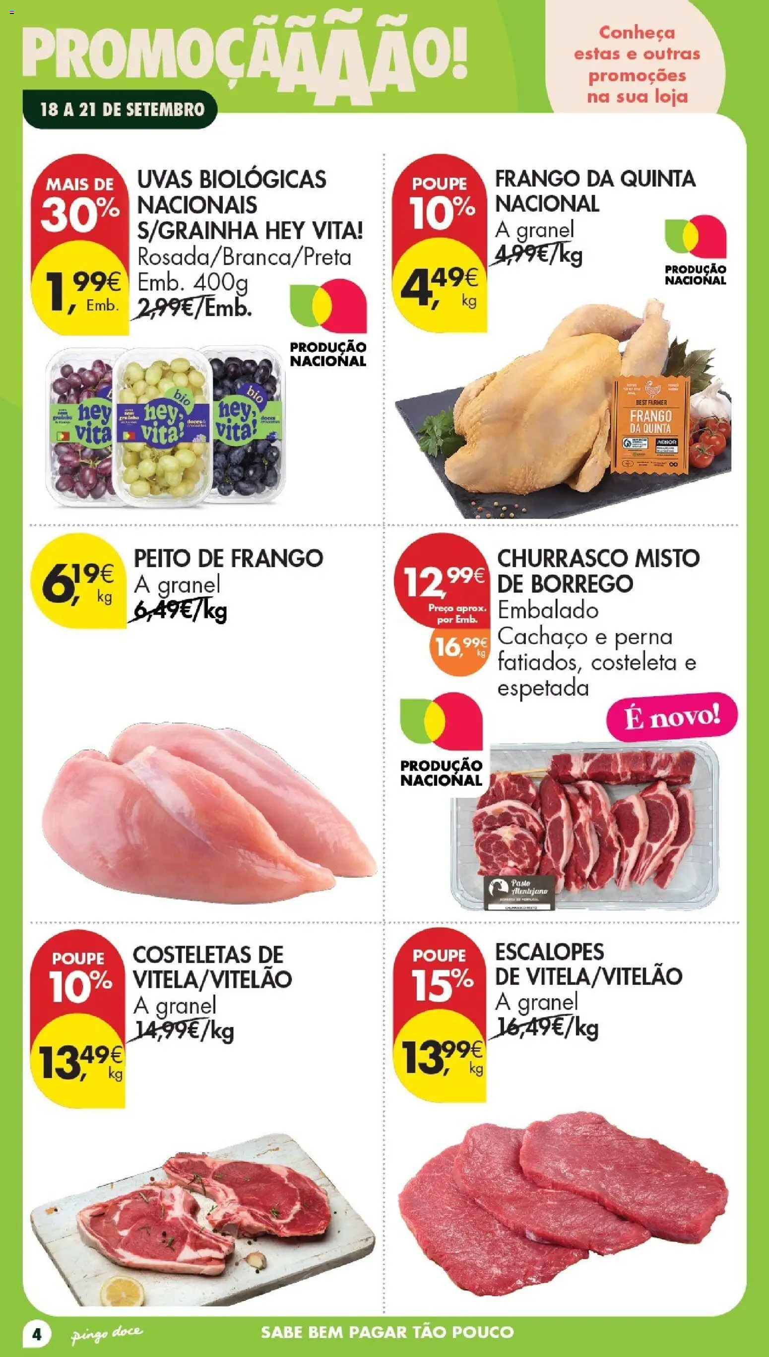 Pingo Doce Poupe este Fim de Semana │ válido de 18/09/2026 | Página: 4 | Produtos: Peito de frango, Costeleta, Frango, Uvas