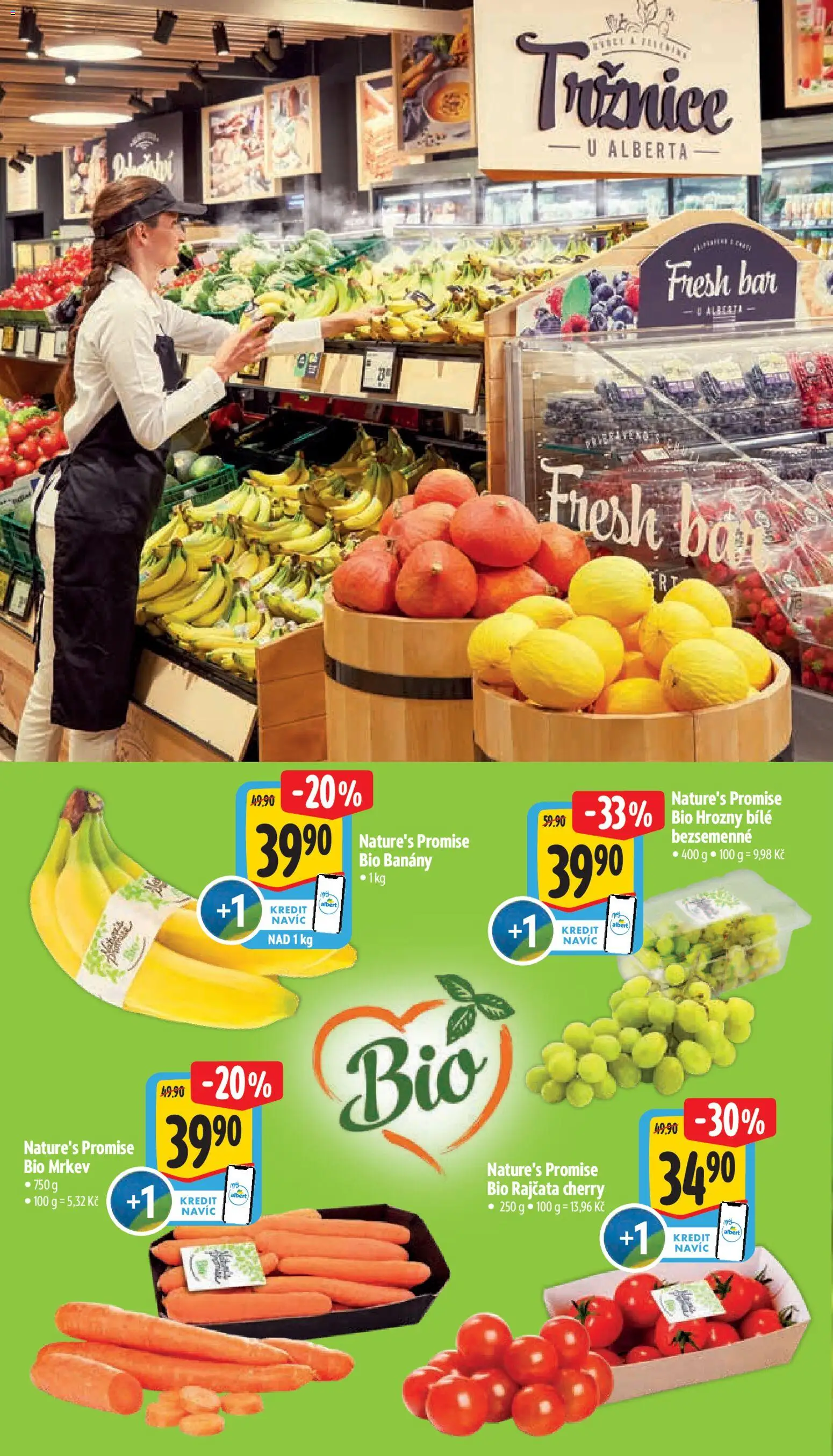 Albert leták - Supermarket Příbor od 14.10.2026 | Strana: 2 | Produkty: Rajčata, Banány, Mrkev, Bio mrkev