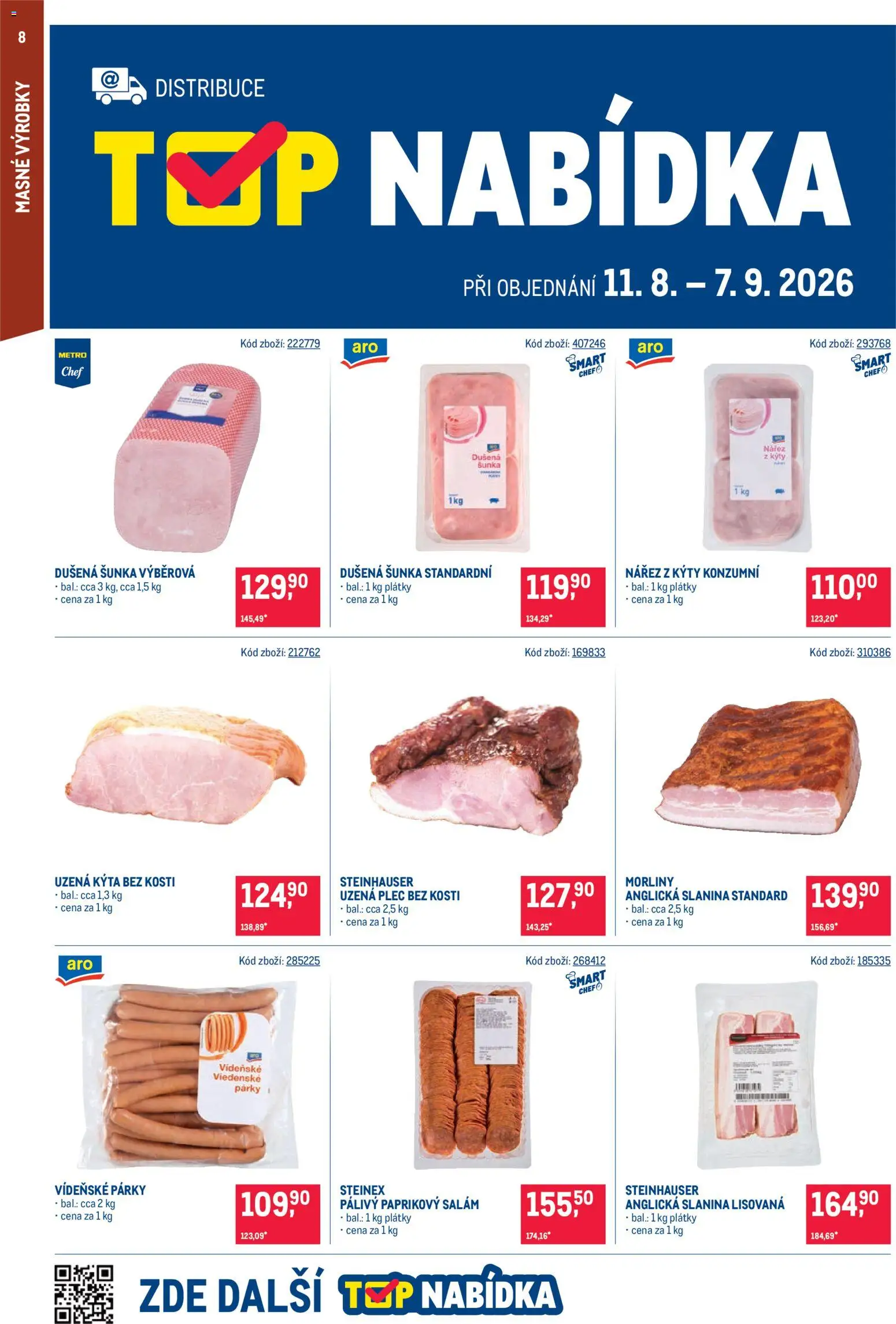 Makro leták - Gastronomie distribuce od 11.08.2026 | Strana: 8 | Produkty: Salám, Anglická slanina, Kýta bez kosti, Slanina