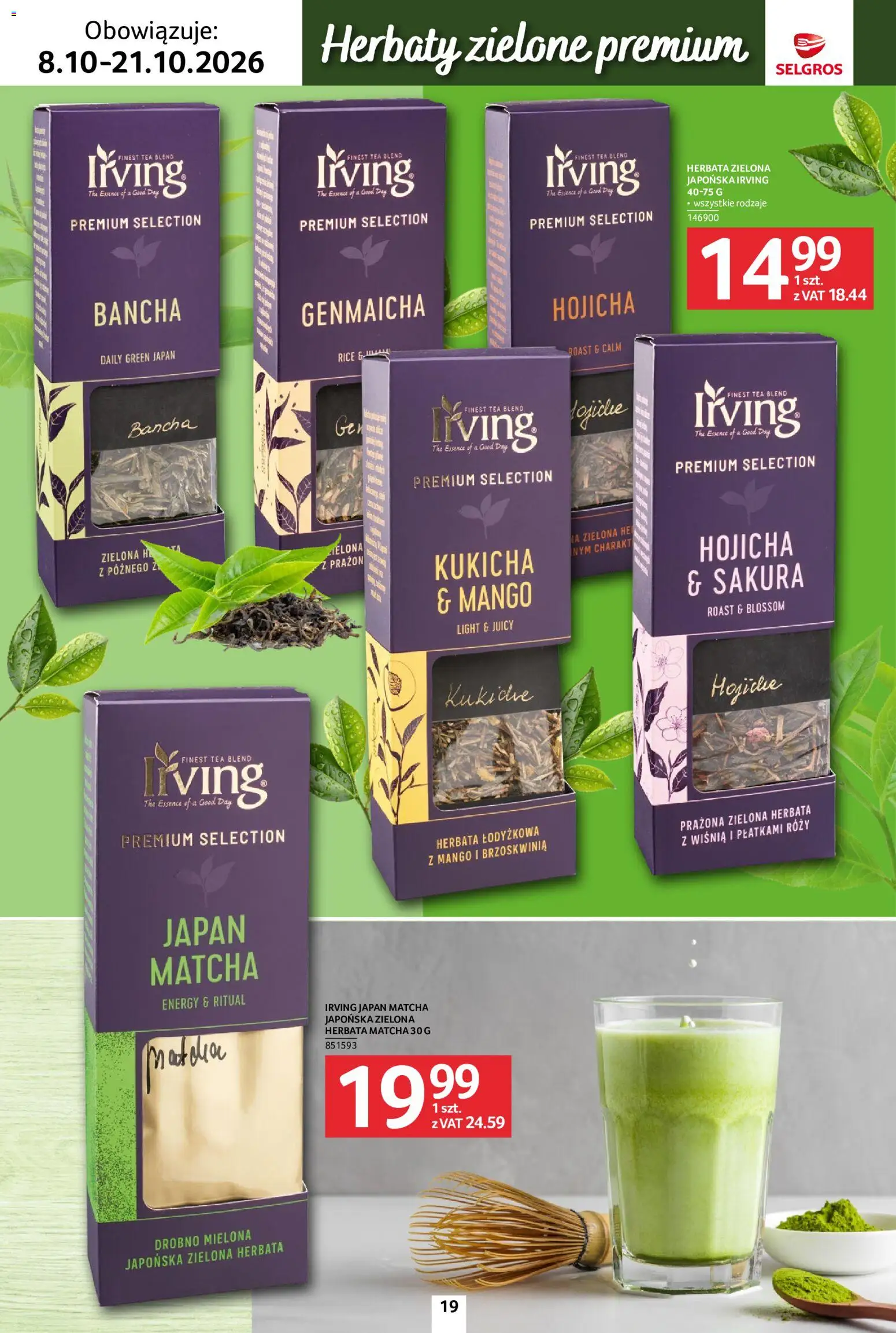 Selgros cash&carry gazetka - Kawa i herbata od 08.10.2026 | Strona: 19 | Produkty: Mango, Brzoskwinia, Herbata zielona, Matcha
