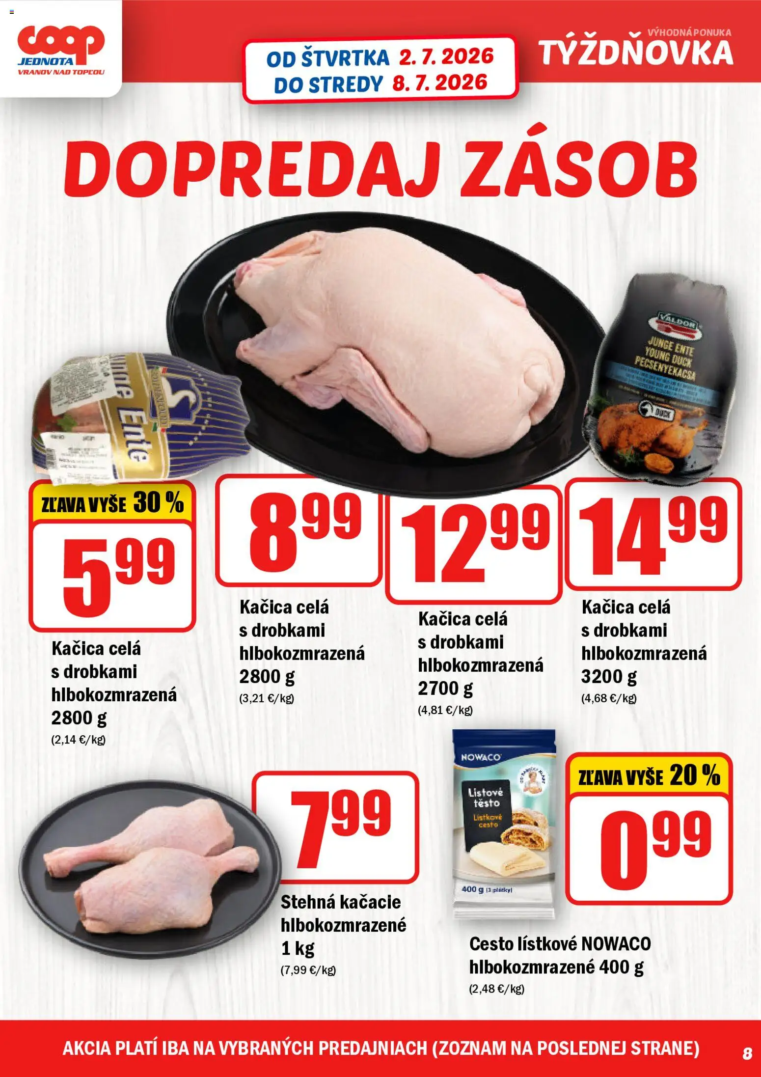 Nové COOP Jednota akcie – leták je platný od 02.07.2026 | Strana: 8 | Produkty: Kačica, Lístkové cesto