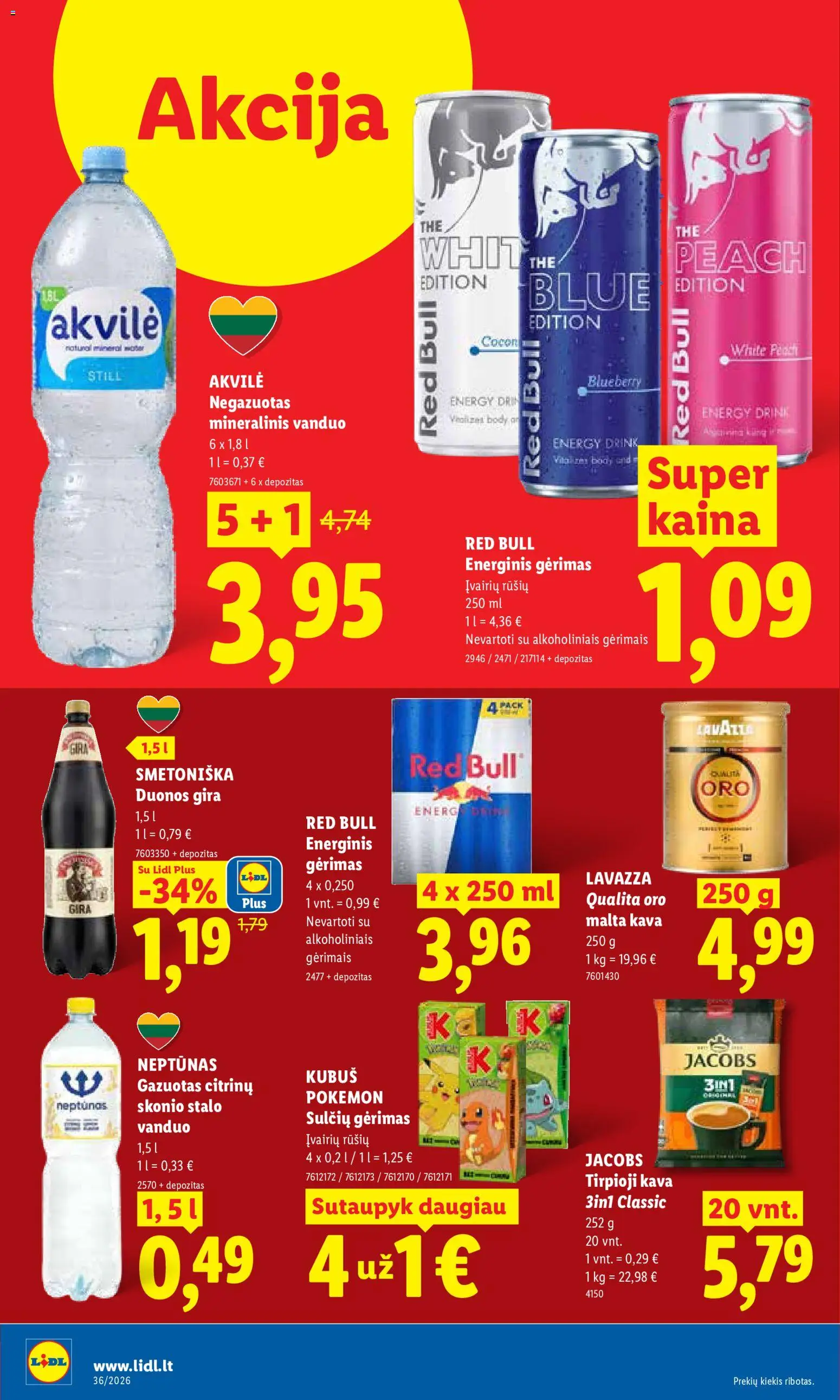 LIDL akcijos nuo 2026.08.31 | Puslapis: 14 | Prekių: Vanduo, Energinis gėrimas, Kava, Mineralinis vanduo
