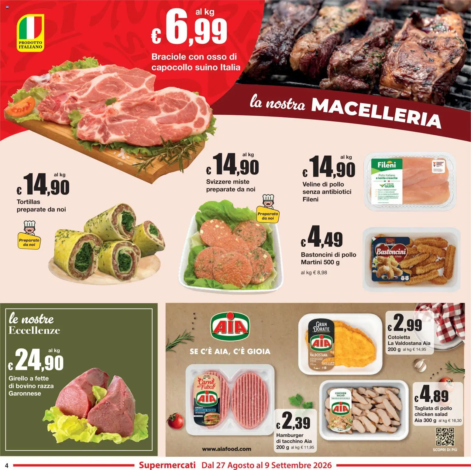 Volantino Sì con Te del 27/08/2026 | Pagina: 4 | Prodotti: Veline, Tortillas, Girello, Carne