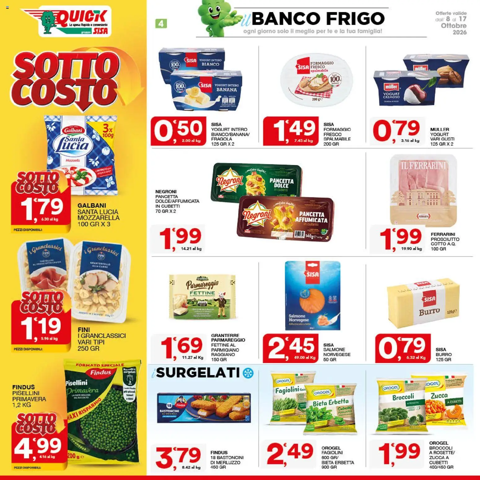 Volantino SISA del 08/10/2026 | Pagina: 4 | Prodotti: Salmone, Prosciutto, Burro, Parmigiano