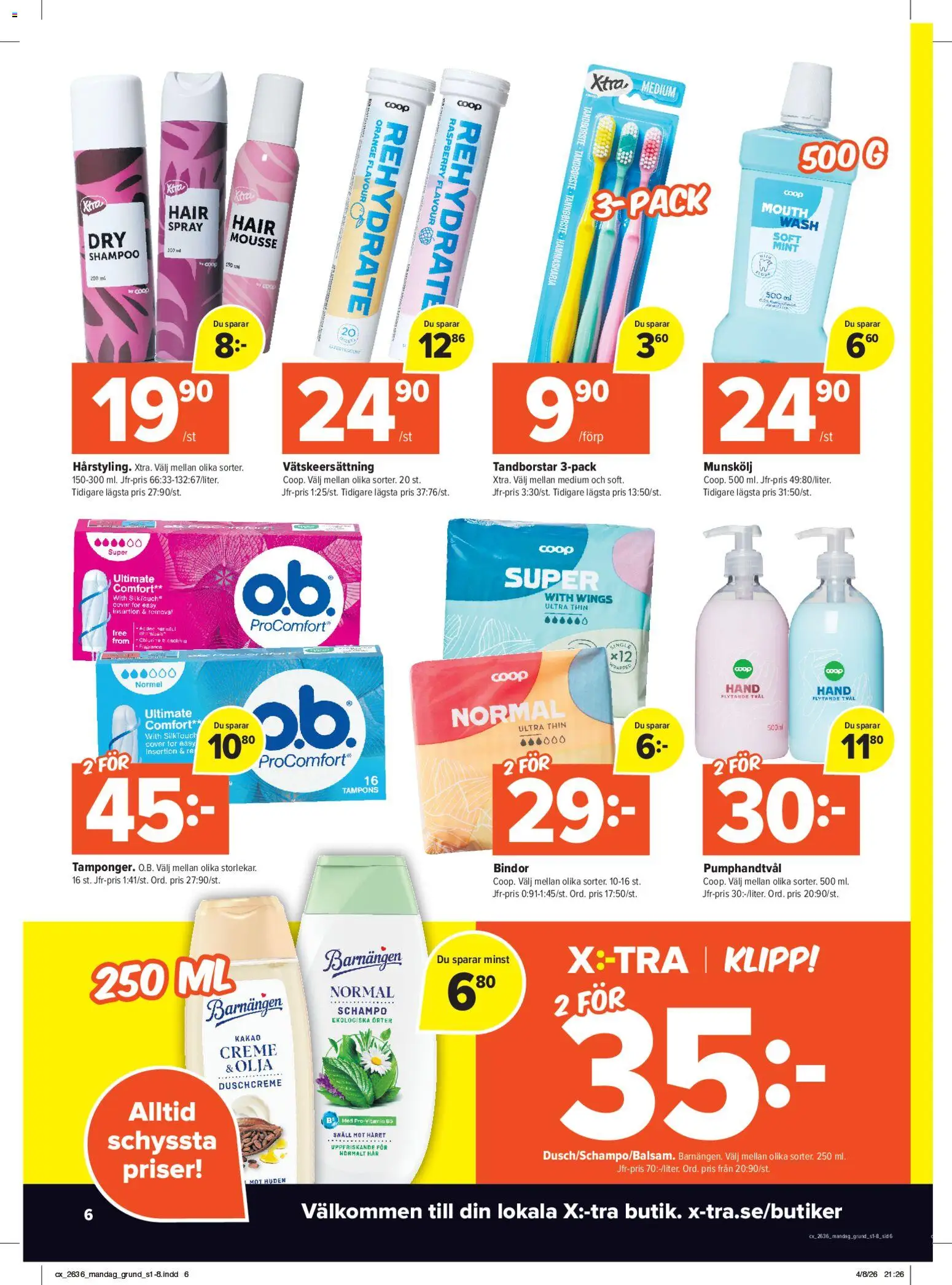 Coop X:-TRA reklamblad aktuell från 31/08/2026 | Sida: 6 | Produkter: Mousse, Munskölj, Schampo, Kakao