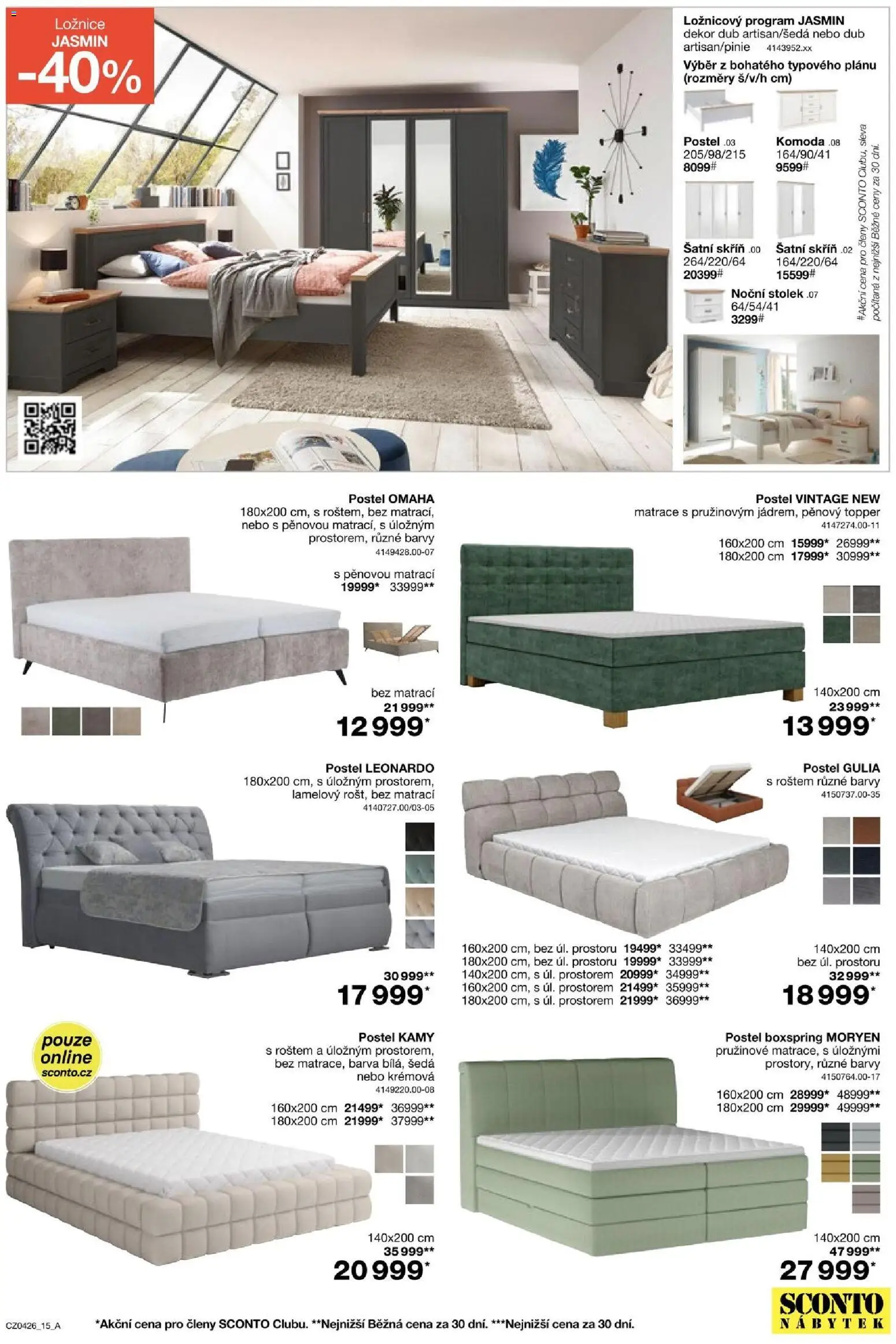 Sconto nábytek leták od 04.03.2026 | Strana: 15 | Produkty: Postel, Matrace, Komoda, Stolek