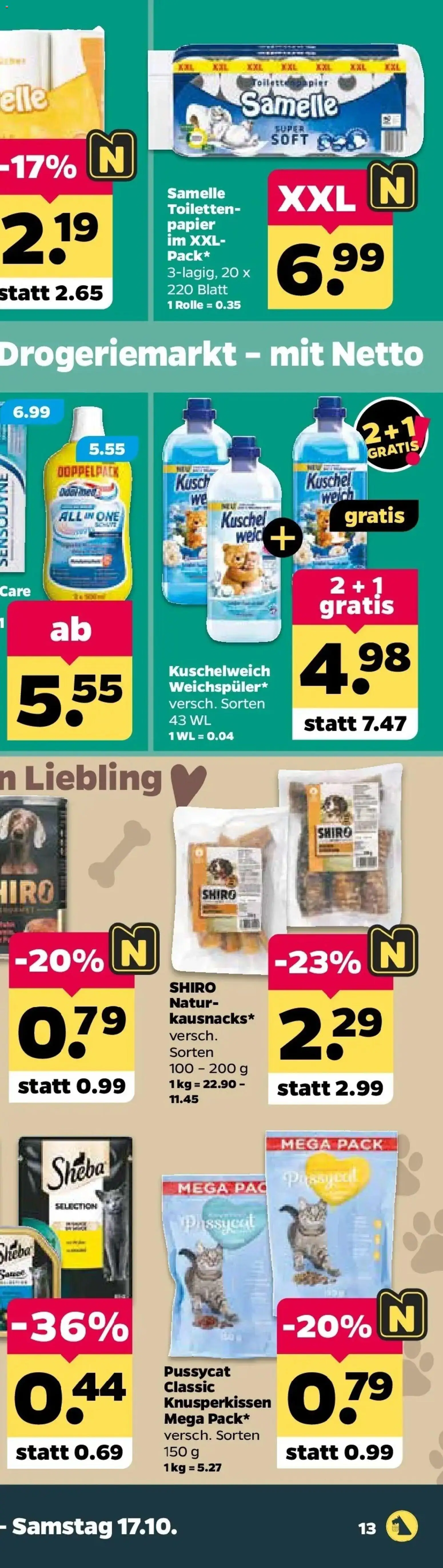 Netto Aktueller Prospekt ab 12.10.2026 → Angebote nächste Woche | Seite: 32 | Produkte: Sheba, Kuschelweich