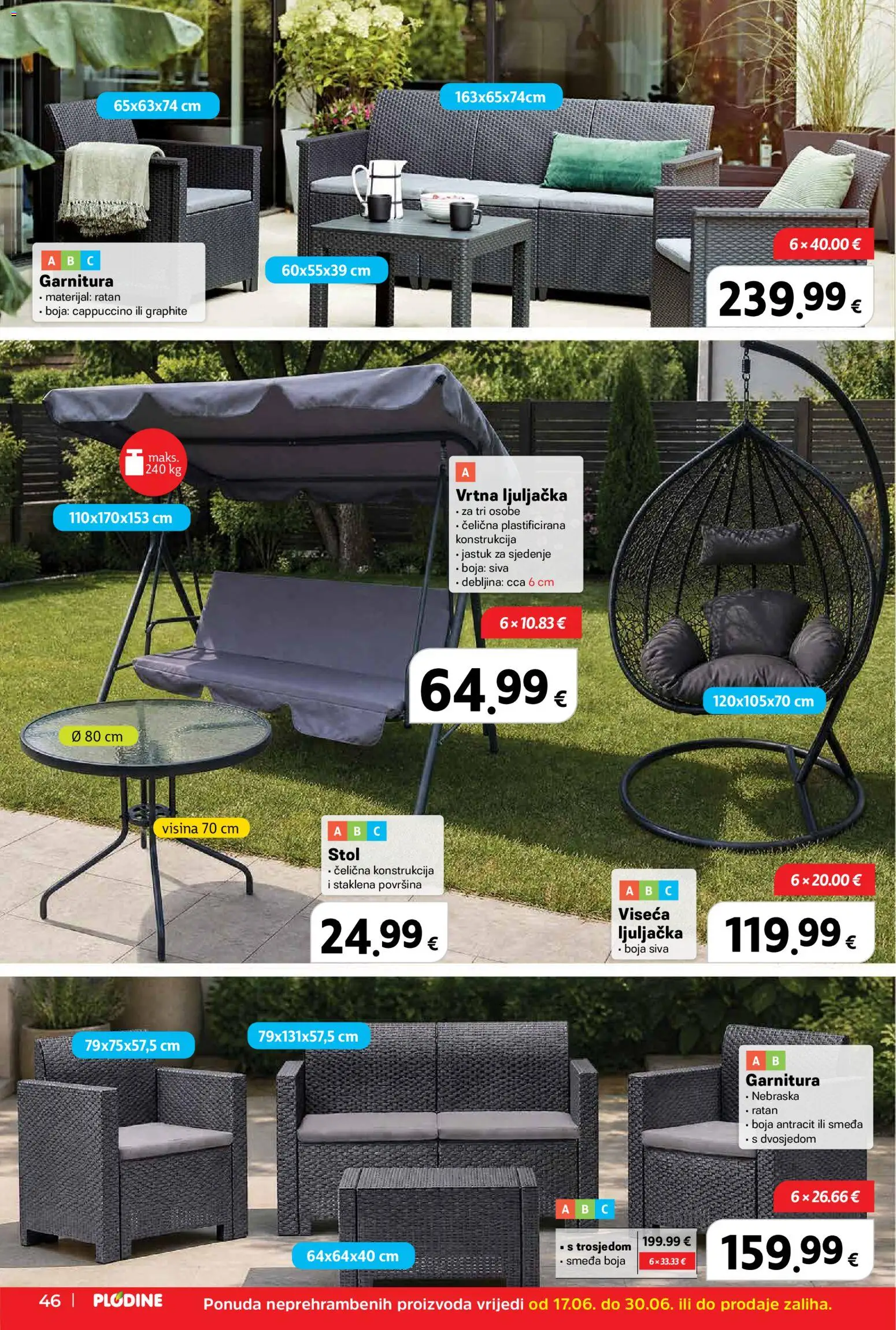 Plodine katalog | vrijedi od 17.06.2026 | Stranica: 46 | Proizvodi: Jastuk, Stol, Ljuljačka, Cappuccino