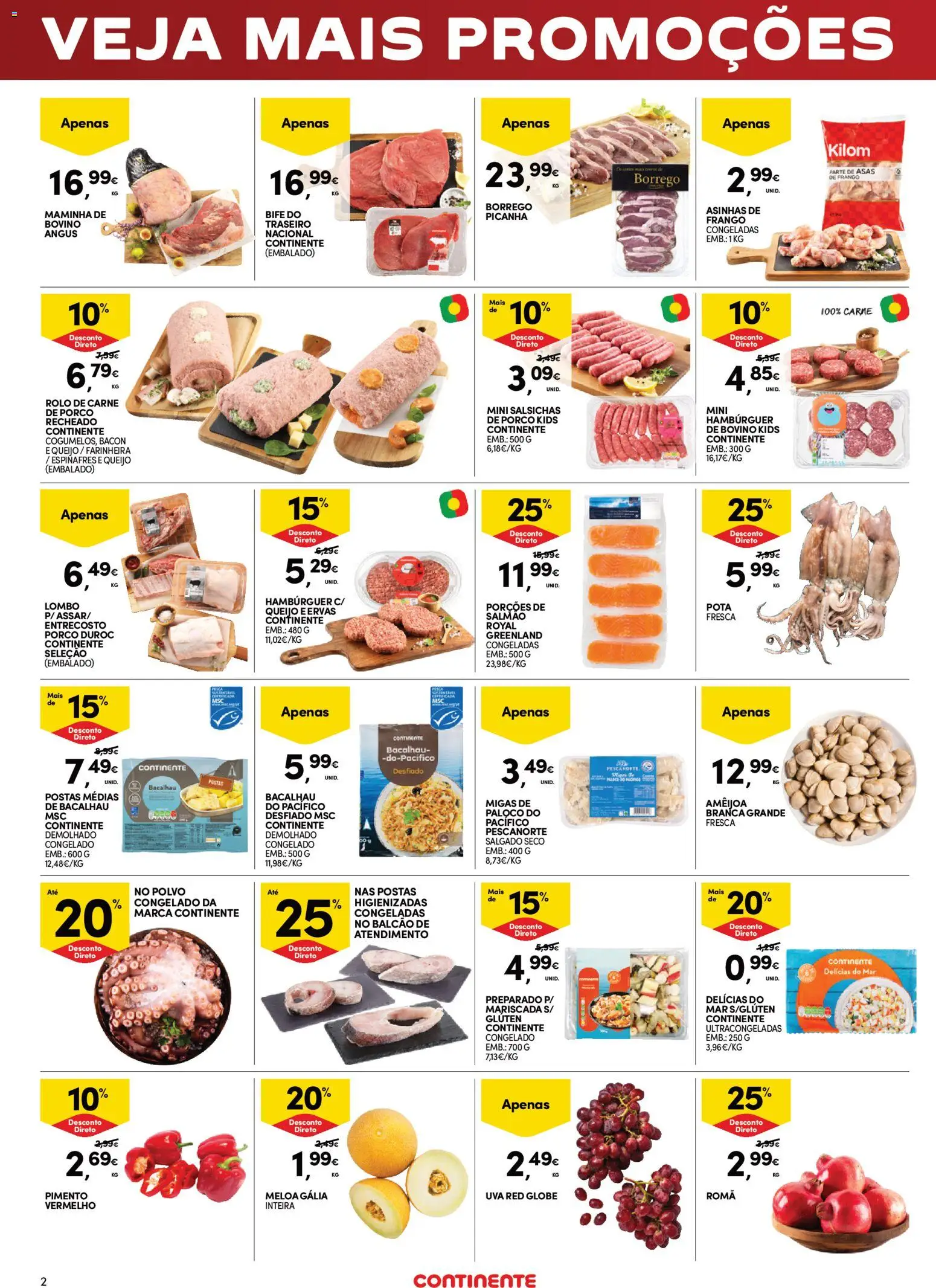 Continente folheto Fim de Semana │ válido de 09/10/2026 | Página: 2 | Produtos: Espinafres, Bacon, Polvo, Bife