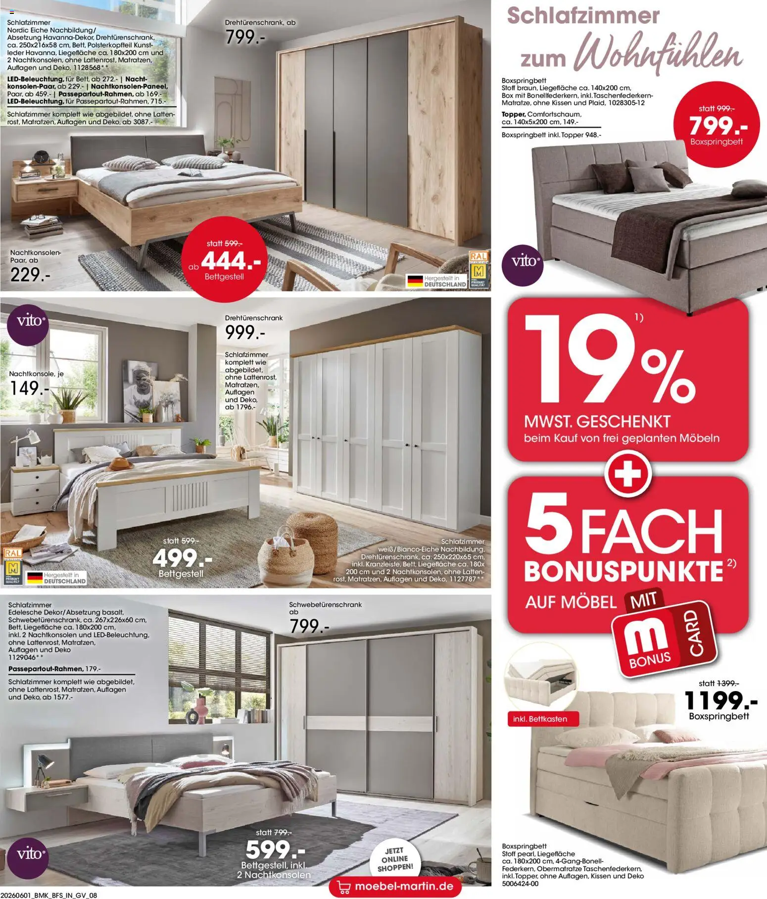 Möbel Martin Prospekt – gültig ab 01.06.2026 | Seite: 8 | Produkte: Schwebetürenschrank, Drehtürenschrank, Boxspringbett, Topper