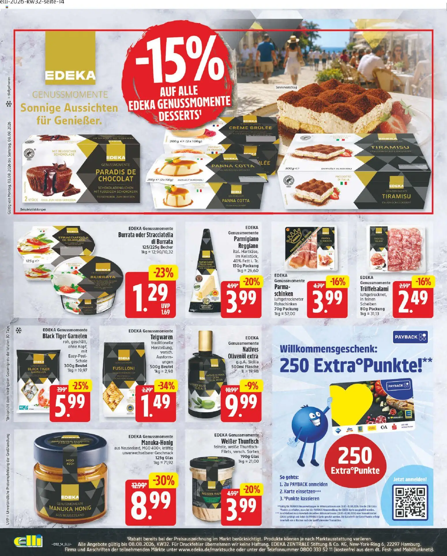Elli Markt Prospekt Gütersloh – gültig ab 03.08.2026 | Seite: 14 | Produkte: Olivenol, Creme, Schinken, Tiger garnelen