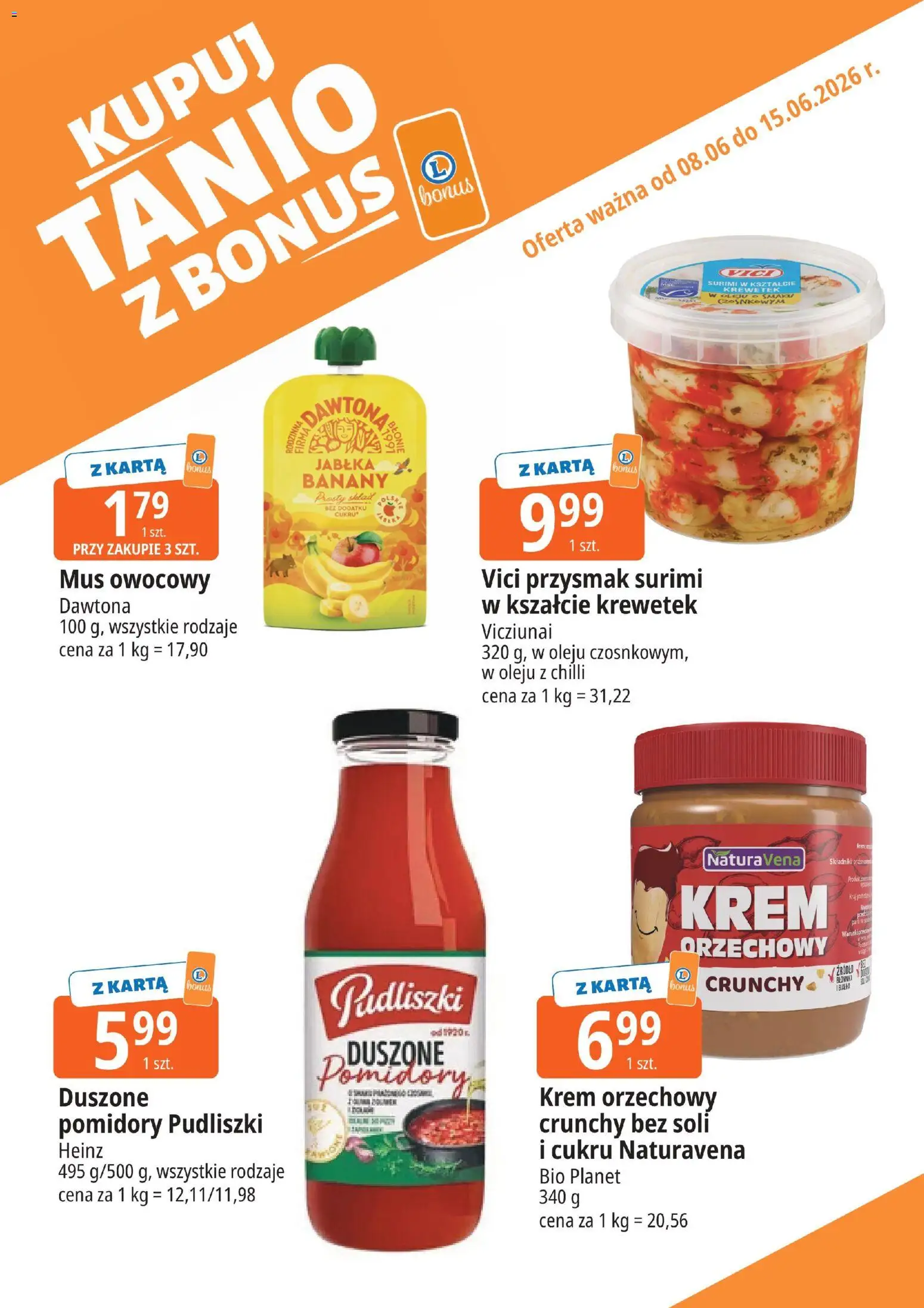 E.Leclerc gazetka - Tychy kupony dodatkowe od 08.06.2026 | Strona: 10 | Produkty: Krem orzechowy, Surimi, Banany, Krem