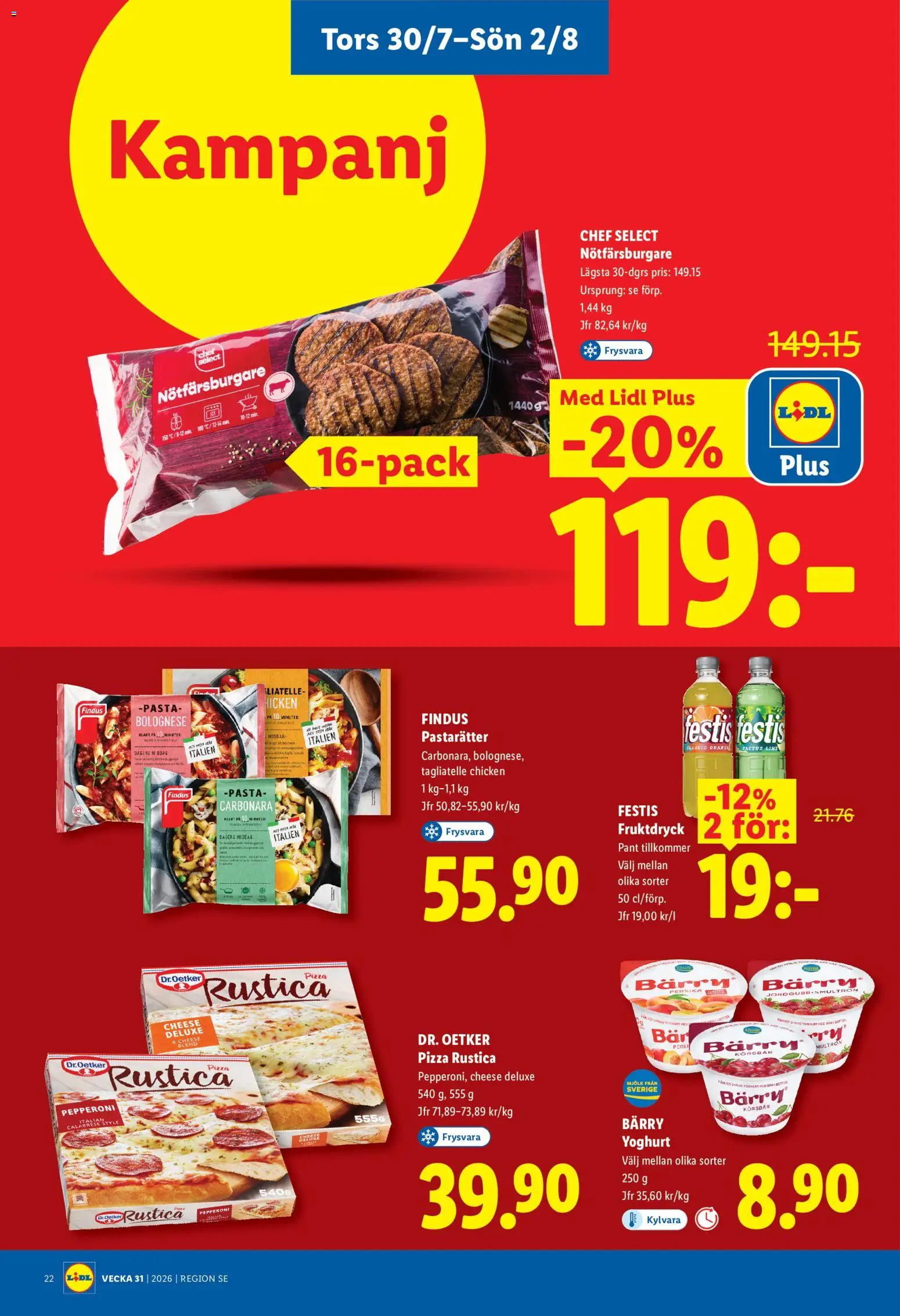 Lidl reklamblad aktuell från 27/07/2026 | Sida: 25 | Produkter: Mjölk, Pizza, Körsbär, Pasta