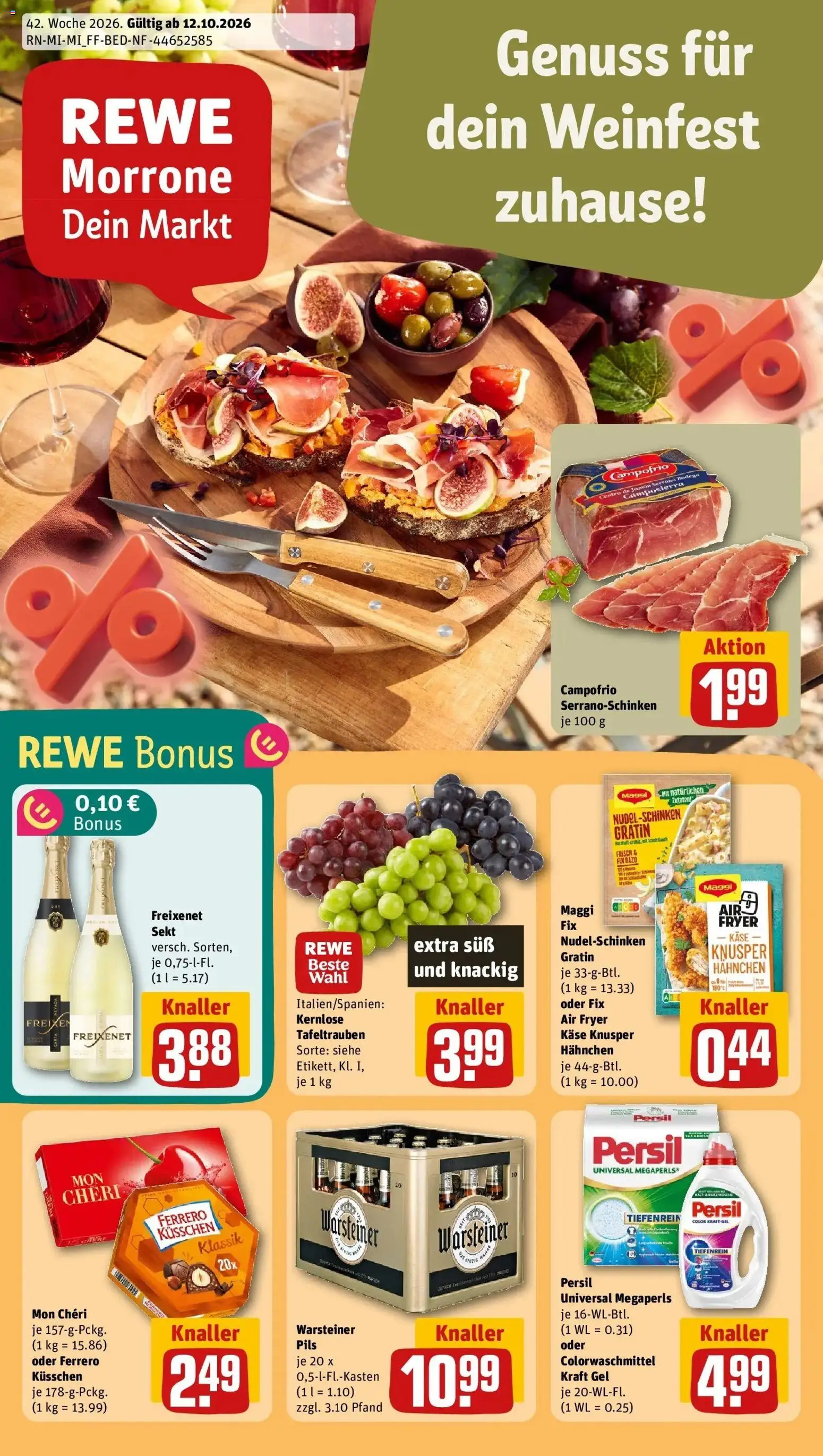 REWE Prospekt ab 12.10.2026 zum Blättern » Angebote | Seite: 1 | Produkte: Hahnchen, Maggi, Warsteiner, Mon cheri