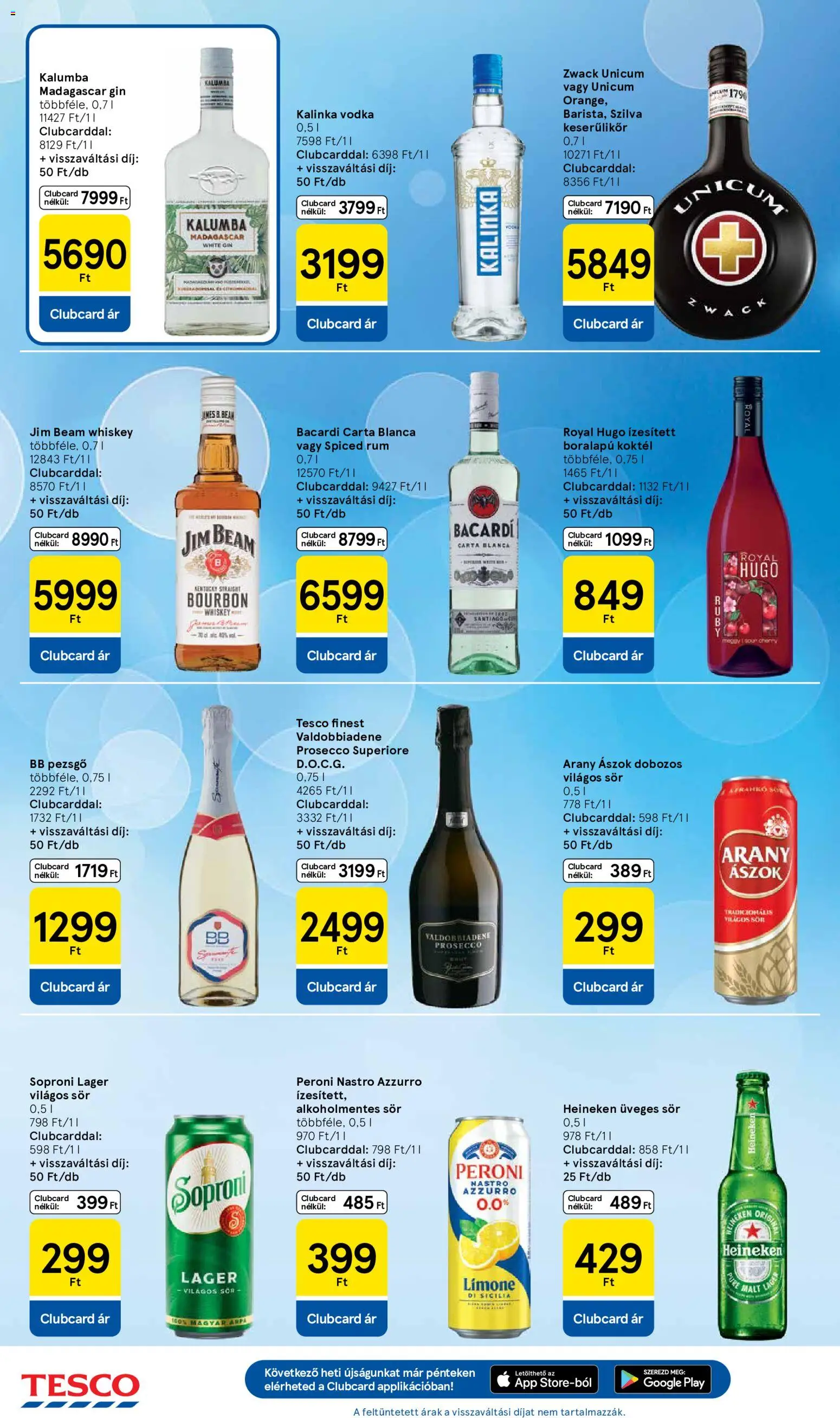 Tesco akciós ujság - amely érvényes a következő dátumtól: 2026.08.27. | Oldal: 8 | Termékek: Unicum, Szilva, Jim Beam, Gin