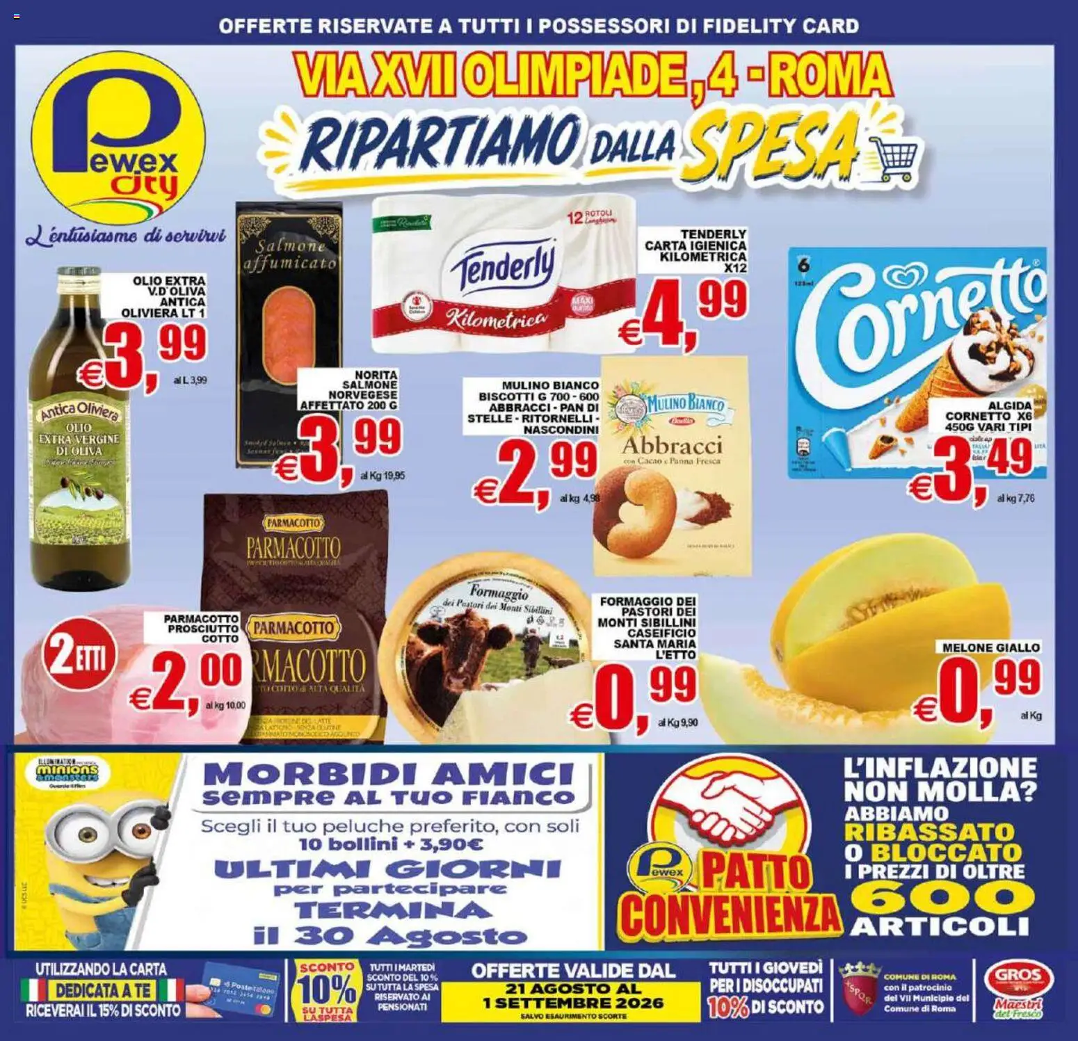 Volantino Pewex del 21/08/2026 | Pagina: 1 | Prodotti: Salmone, Panna, Biscotti, Olio
