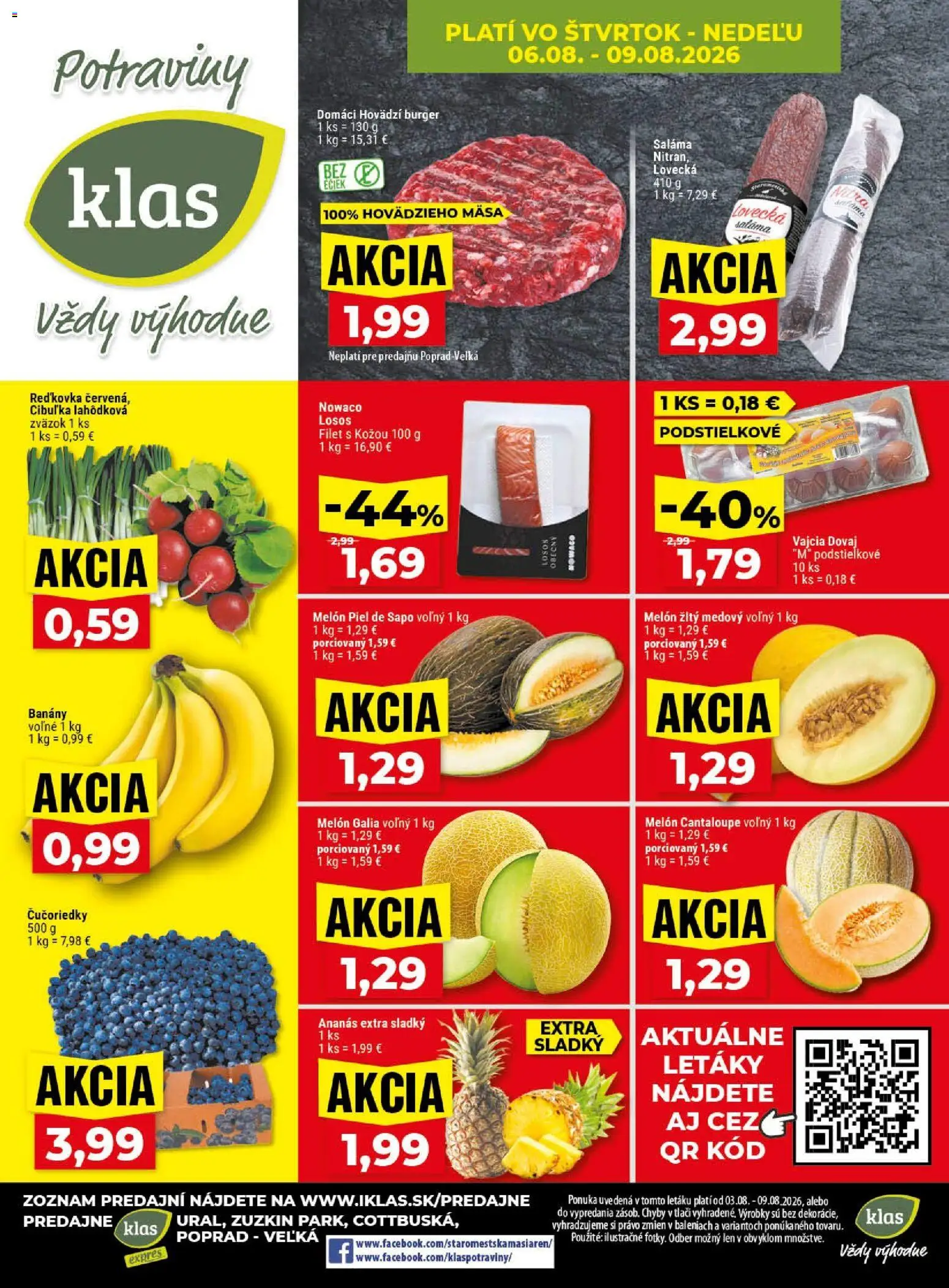 Nové Klas akcie – leták je platný od 03.08.2026 | Strana: 29 | Produkty: Vajcia, Banány, Čučoriedky, Melón
