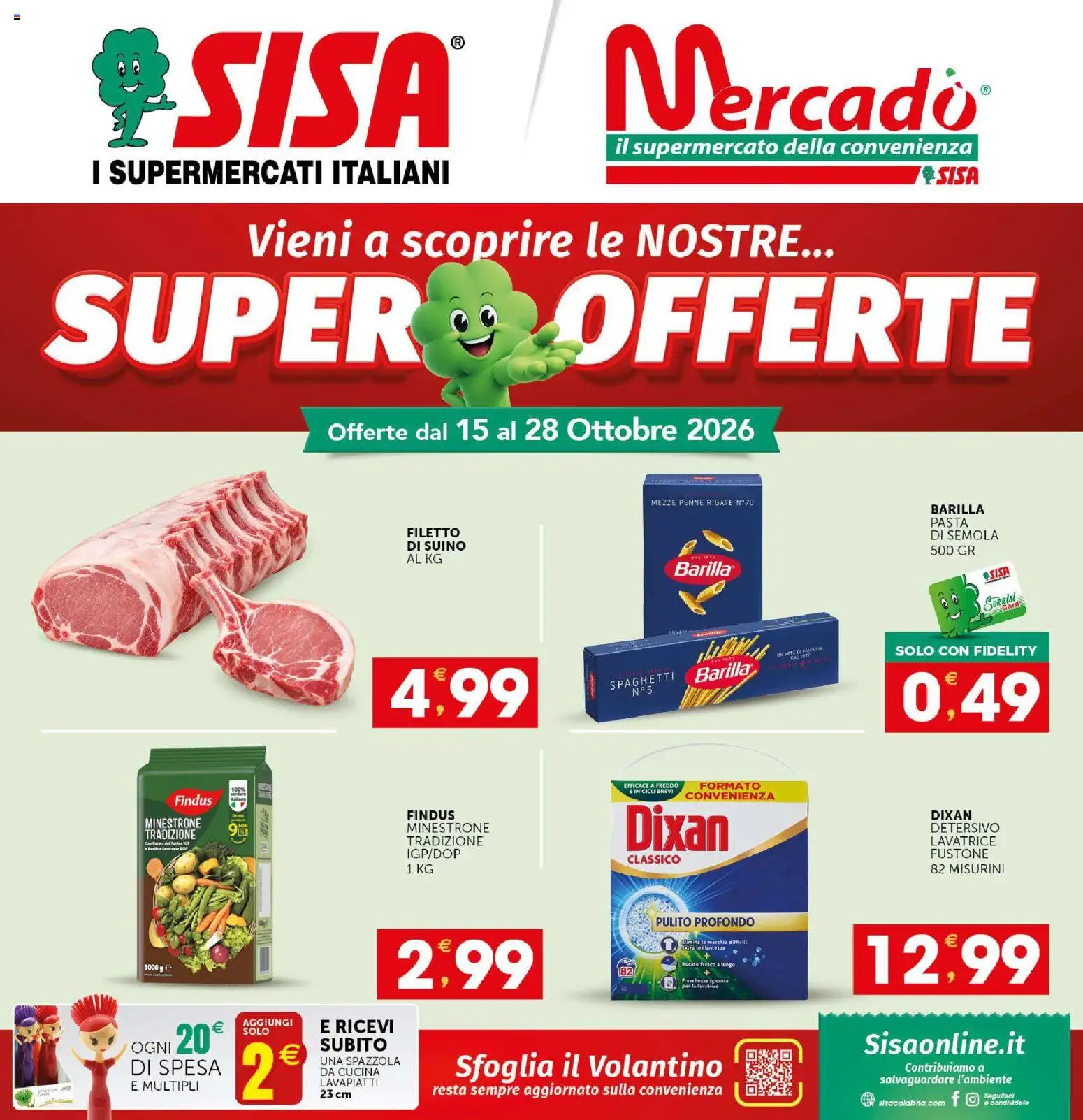 Volantino SISA del 15/10/2026 | Pagina: 1 | Prodotti: Spazzola, Barilla, Lavatrice, Penne