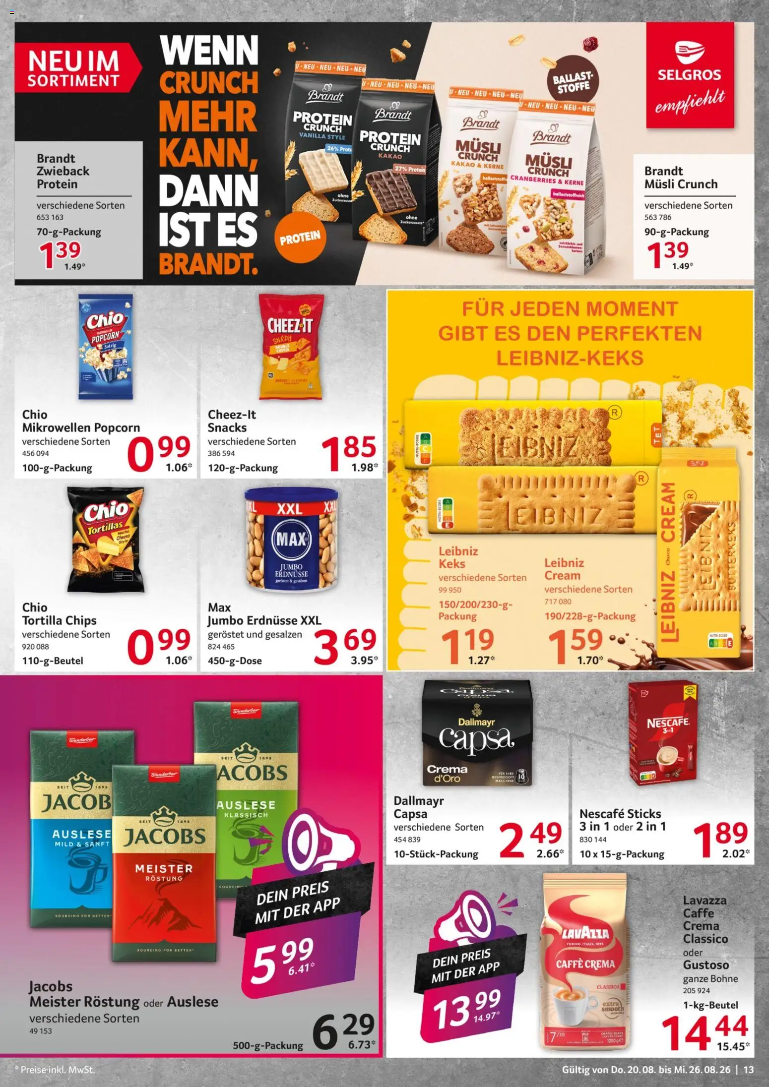 Selgros Prospekt – gültig ab 20.08.2026 | Seite: 13 | Produkte: Musli, Lavazza, Nescafe, Dallmayr