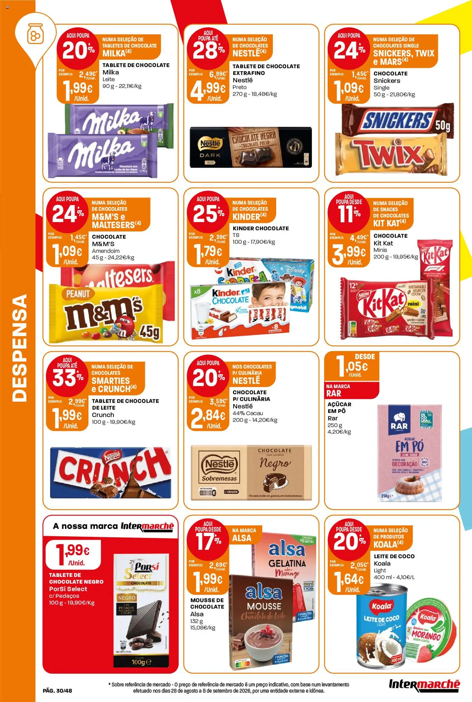 Intermarché folheto │ válido de 08/10/2026 | Página: 30 | Produtos: Açúcar em pó, Leite, Chocolate, Açúcar
