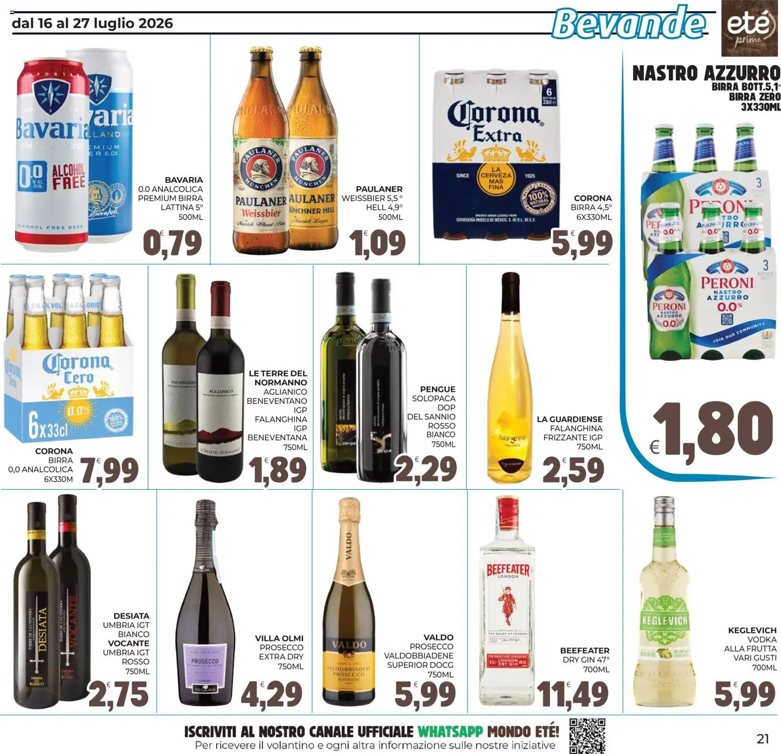 Volantino Eté del 16/07/2026 | Pagina: 21 | Prodotti: Birra, Gin, Prosecco, Frutta
