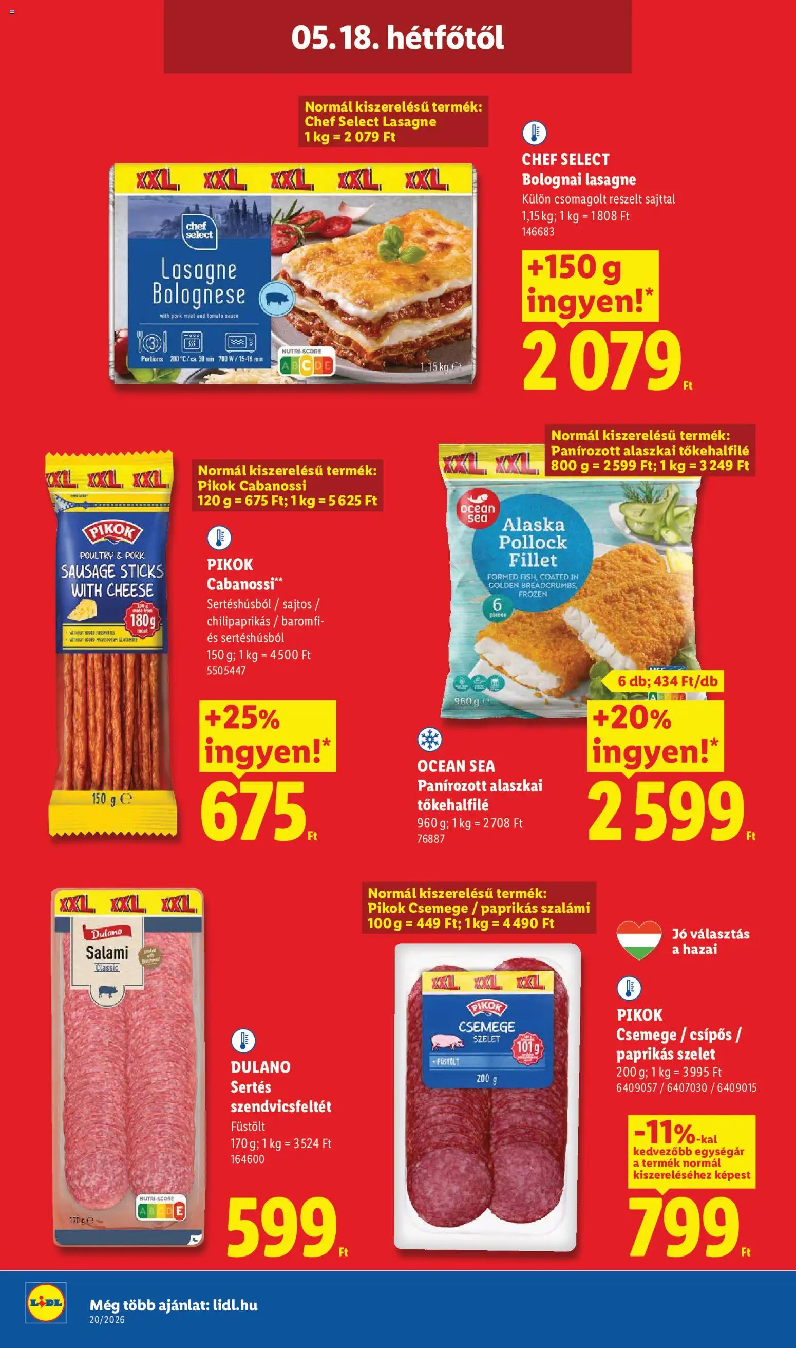 Lidl akciós ujság - amely érvényes a következő dátumtól: 14.05.2026 | Oldal: 60 | Termékek: Alaszkai tőkehalfilé, Szalámi, Lasagne