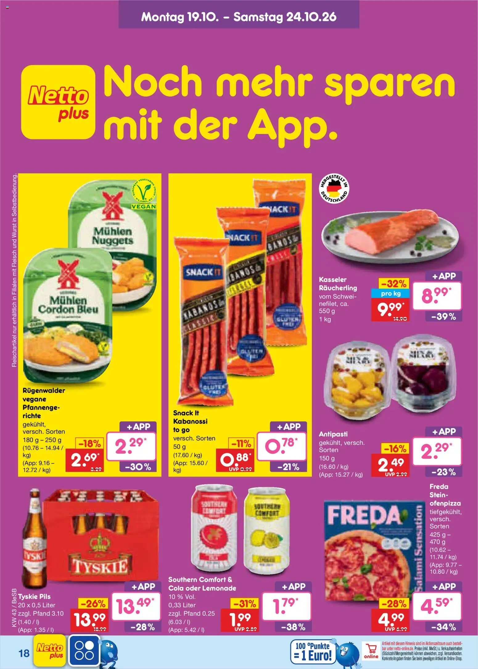Netto Marken-Discount Prospekt – gültig ab 19.10.2026 | Seite: 20 | Produkte: Tyskie, Cola, Wurst, Southern comfort