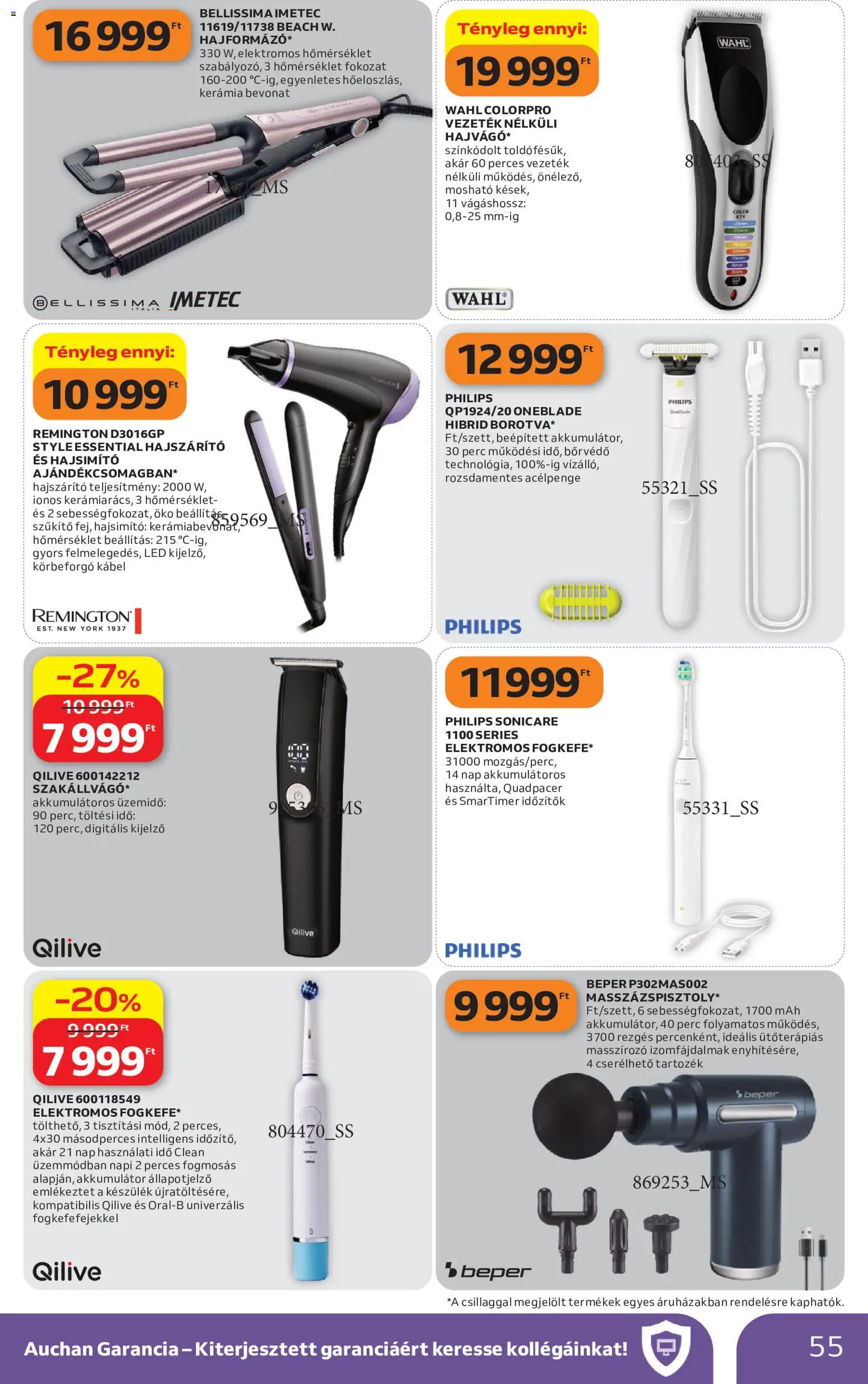 Auchan akciós ujság - amely érvényes a következő dátumtól: 2026.07.16. | Oldal: 55 | Termékek: Hajsimító, Trimmer, Kijelző, Kések
