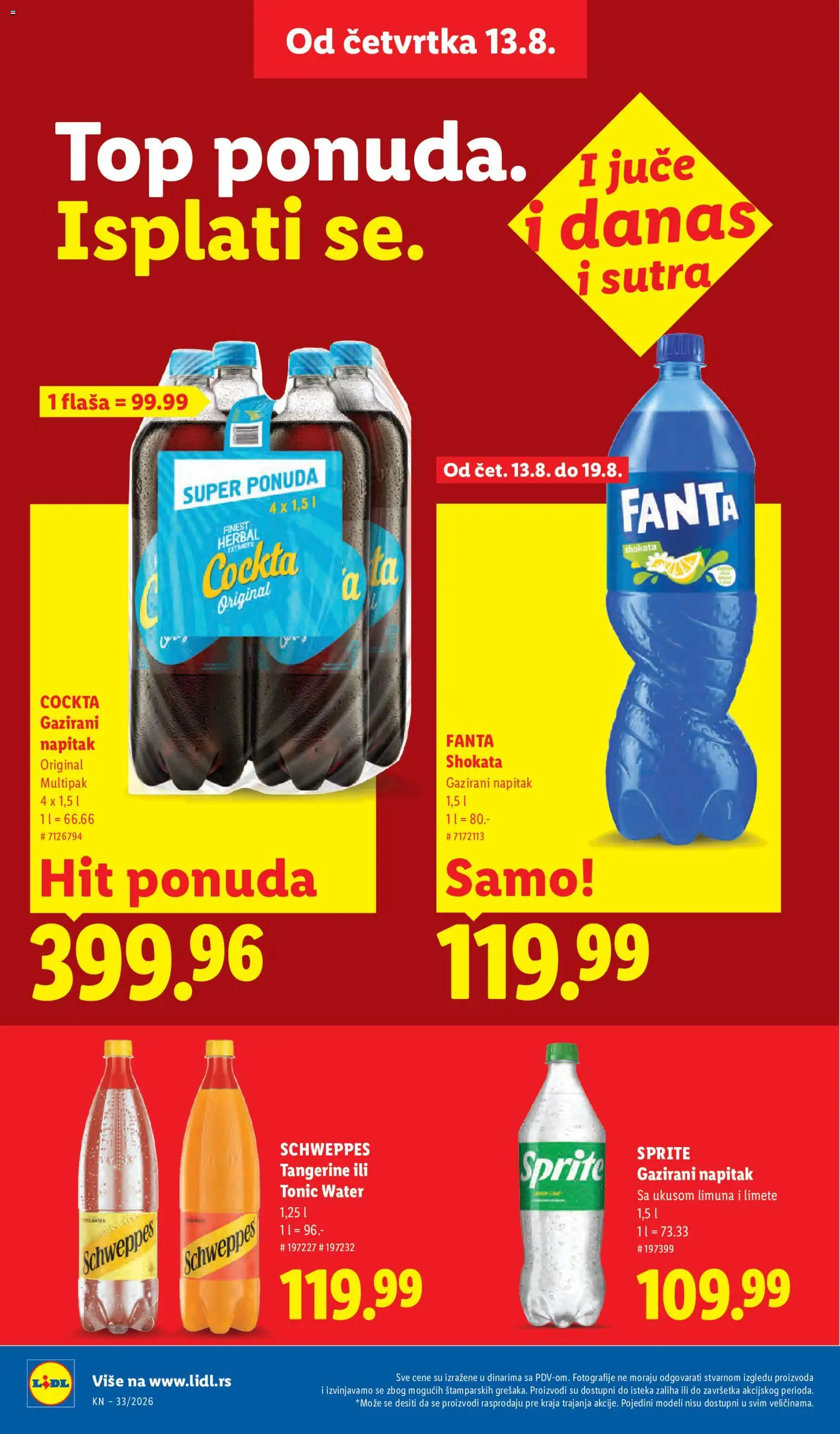 Lidl katalog - važi od 13.08.2026 | Strana: 32 | Proizvode: Sprite, Fanta, Schweppes, Tonic
