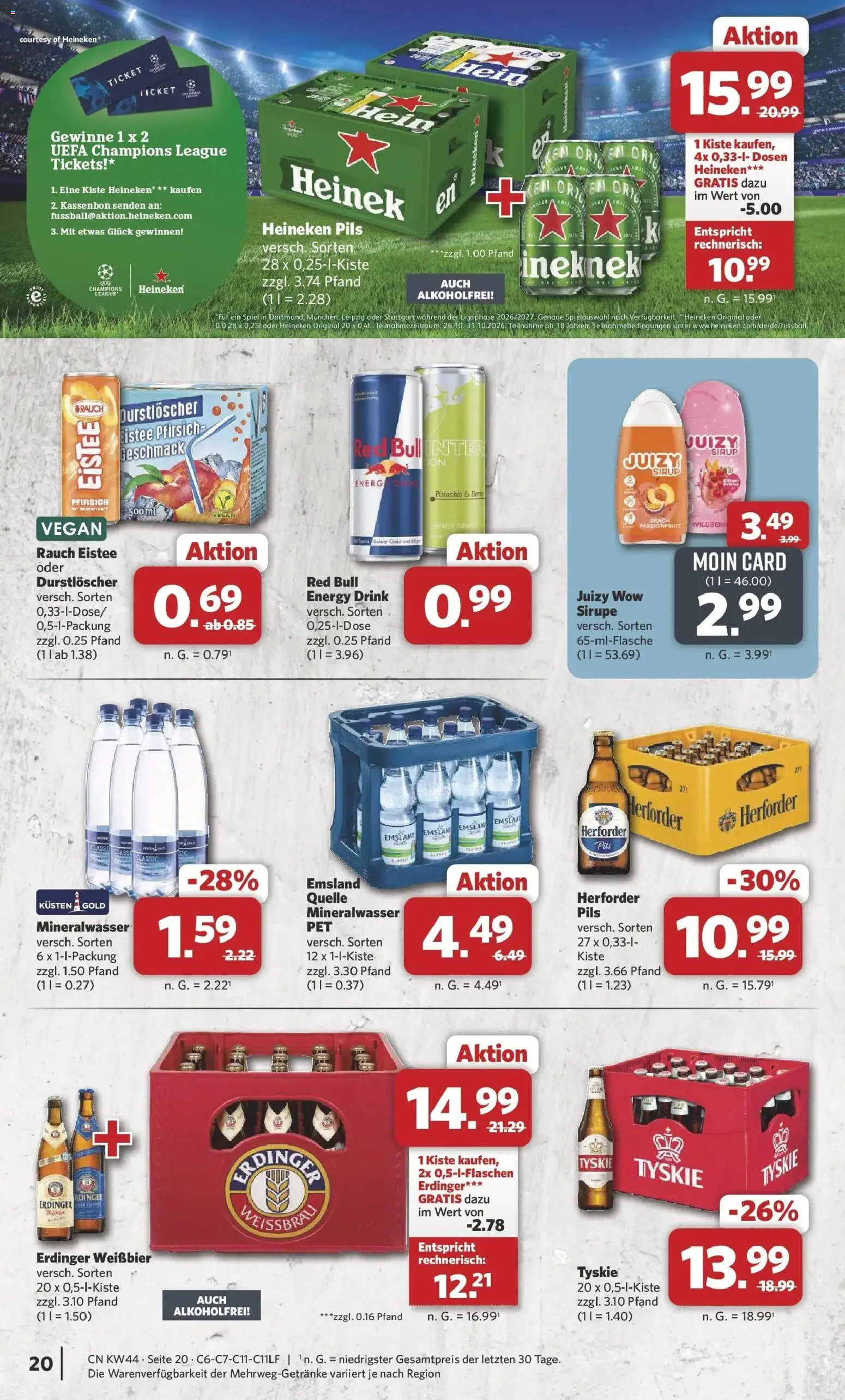 Combi Prospekt Rahden (ab 26.10.2026) zum Blättern | Seite: 20 | Produkte: Weißbier, Pils, Heineken, Pfirsich