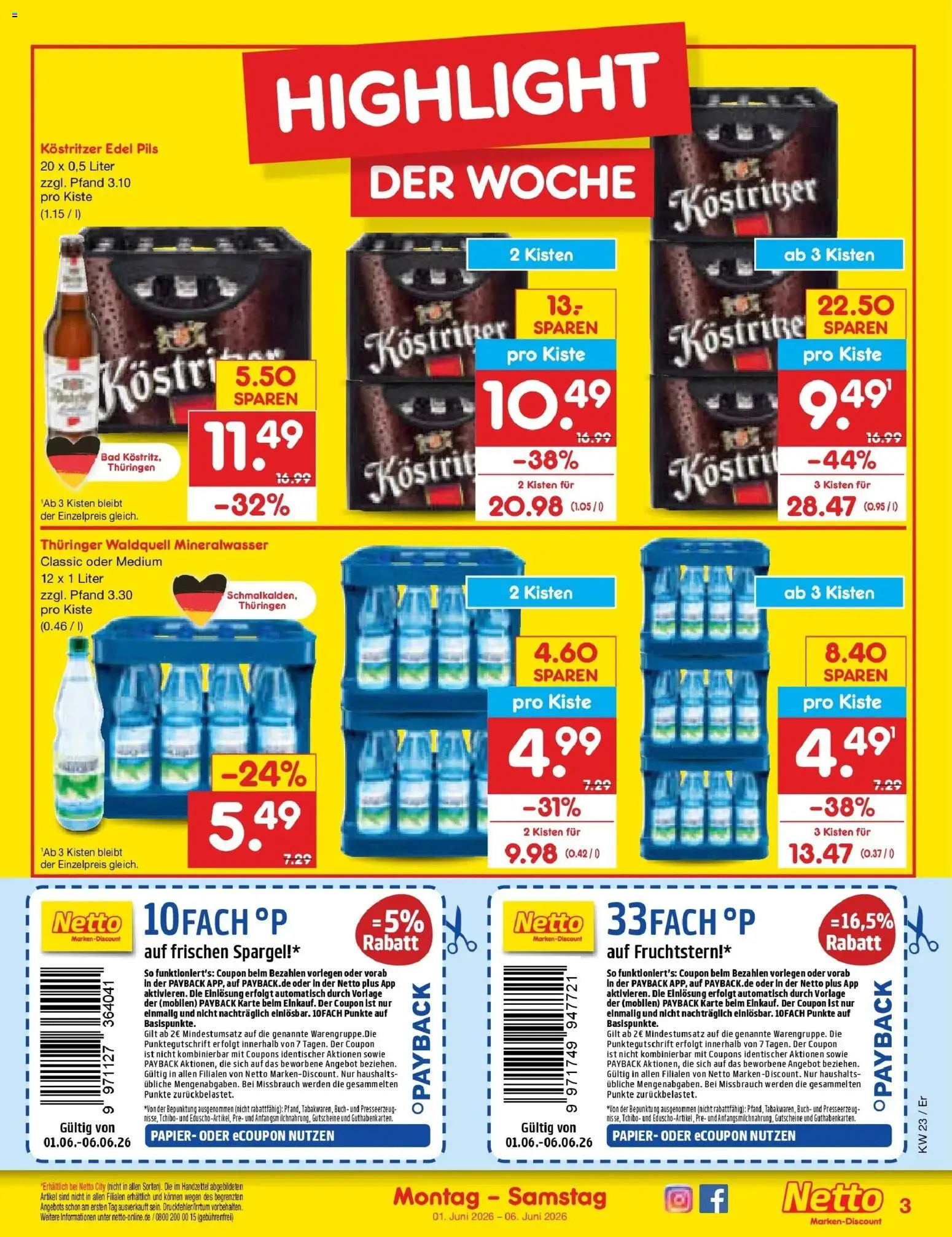 Netto Marken-Discount Prospekt Weimar – gültig ab 01.06.2026 | Seite: 3 | Produkte: Kostritzer, Bad, Pils, Mineralwasser