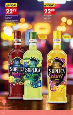Pogląd oferty "Likier Soplica Party, 21%, 500 ml, wiśnia cytryna, limonka mięta, ananas pomarańcza" - ważna od 15.06.2026 | Strona: 36 | Produkty: Cytryna, Mango, Mięta, Ananas