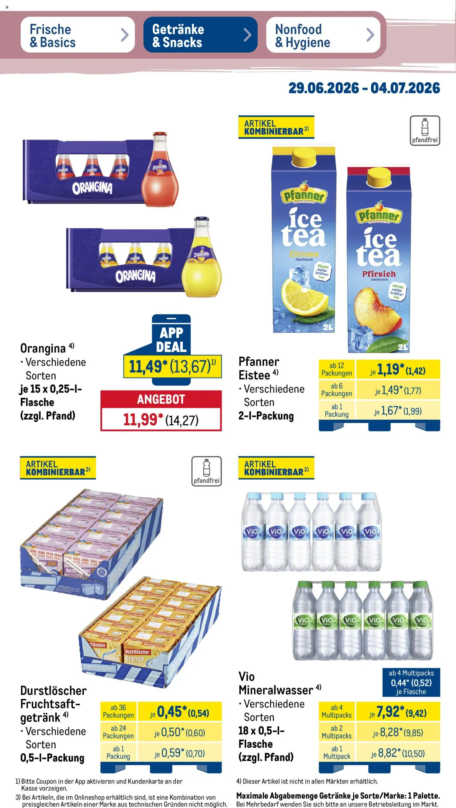 Metro Prospekt – gültig ab 29.06.2026 | Seite: 28 | Produkte: Durstloscher, Mineralwasser, Zitrone, Pfirsich