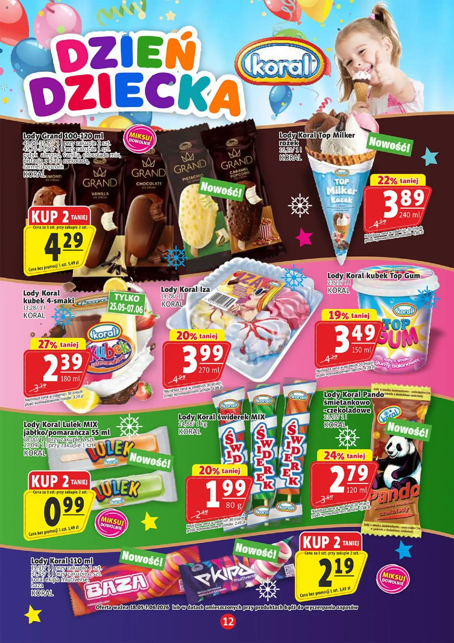 Prim Market gazetka - Dzień Dziecka od 18.05.2026 | Strona: 12 | Produkty: Top, Lody koral, Popcorn, Lody