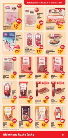 Náhled letáku VYSOČINA KRÁJENÁ, ŘEZNÍKŮV TALÍŘ od 08.07.2026 | Strana: 8 | Produkty: Vídeňské párky, Slanina, Kuřecí stehna, Lovecký salám