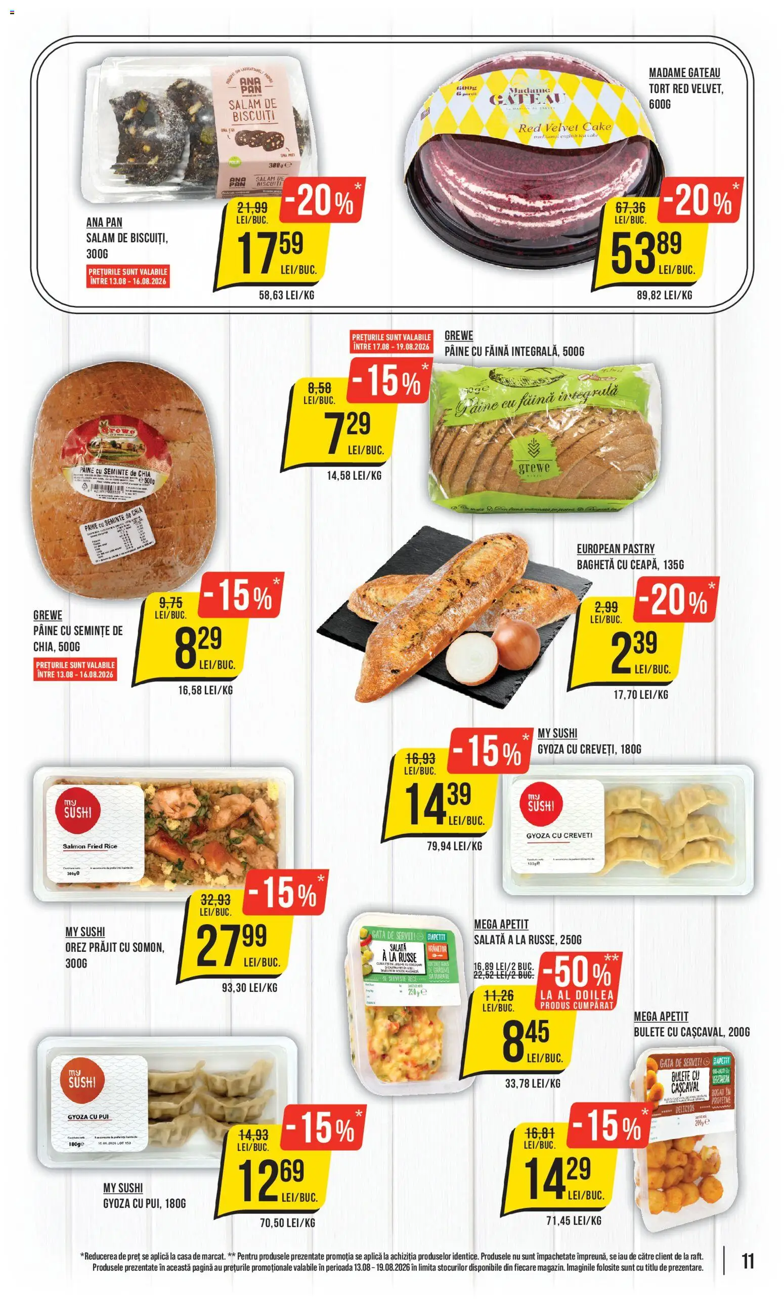 Noul catalog Mega Image – valabil de la 13.08.2026 | Pagină: 11 | Produse: Pui, Sushi, Pâine, Orez