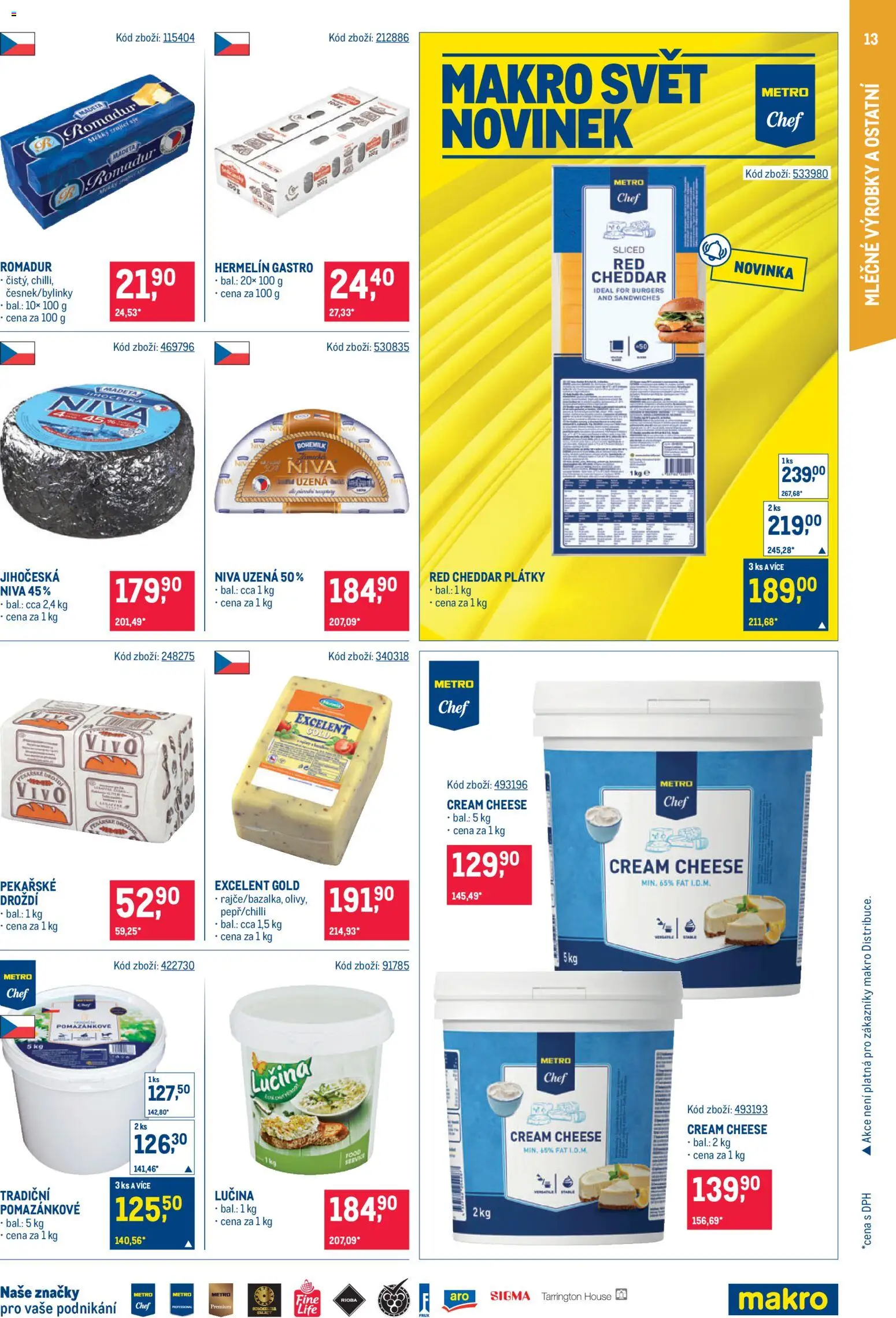 Makro leták - Gastronomie od 09.09.2026 | Strana: 13 | Produkty: Sýr Romadur, Hermelín, Niva, Cheddar