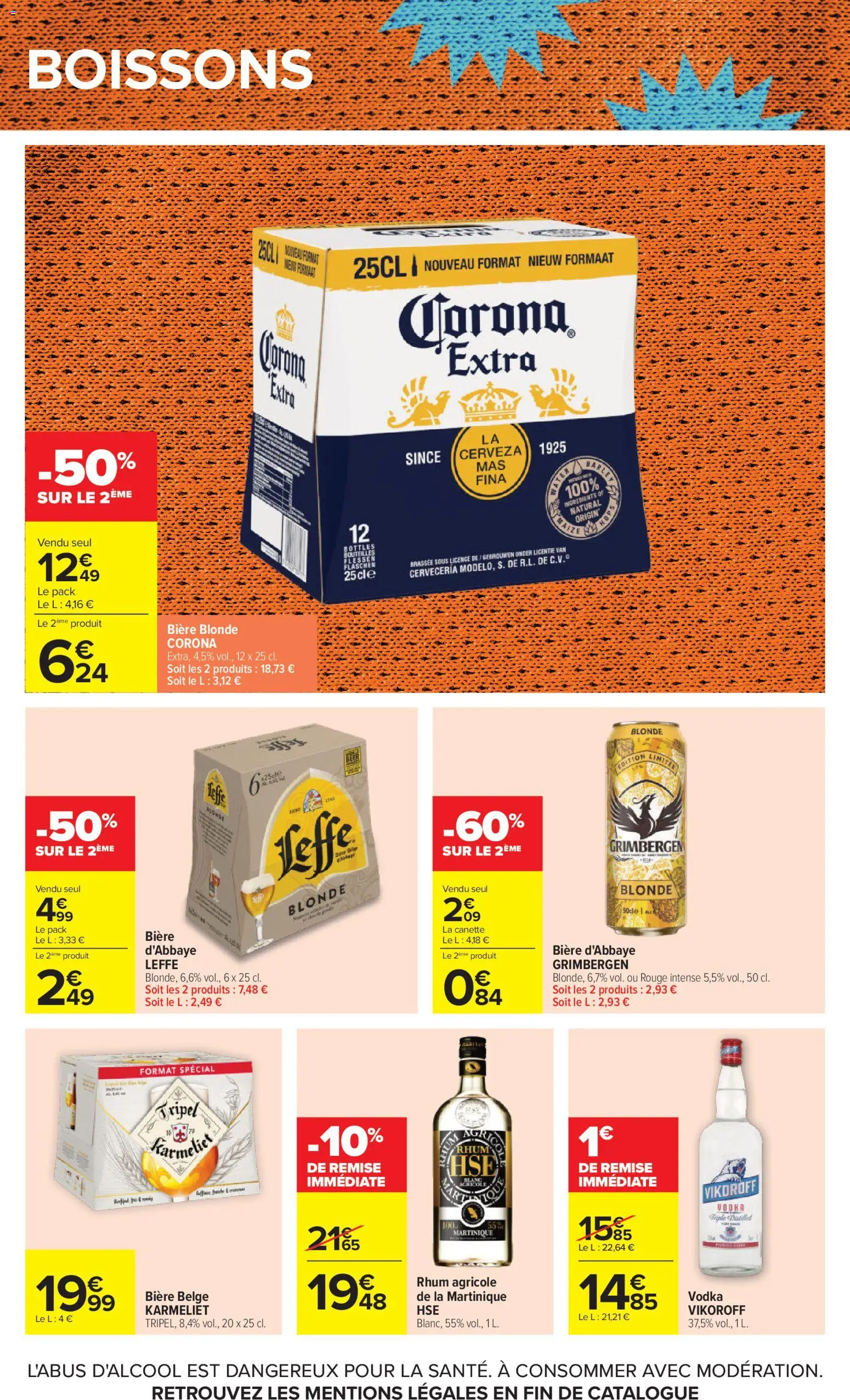 {H1} | Page: 50 | Produits: Vodka, Bière blonde, Rhum, Corona extra