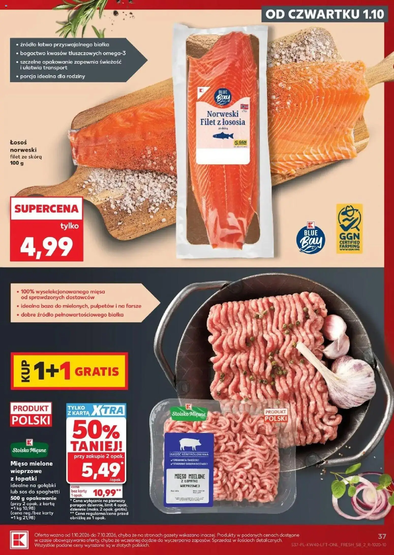 Kaufland gazetka od 01.10.2026 - od jutra PDF | Strona: 37 | Produkty: Gołąbki, Mięso mielone, Łosoś norweski, Filet z łososia