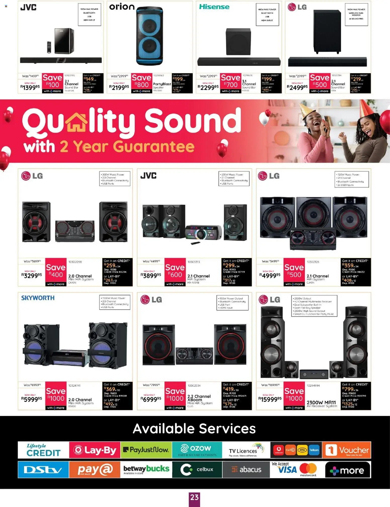 New Bradlows catalogue – valid from 16/07/2026 | Page: 23 | Products: Speaker, USB, TV, Subwoofer