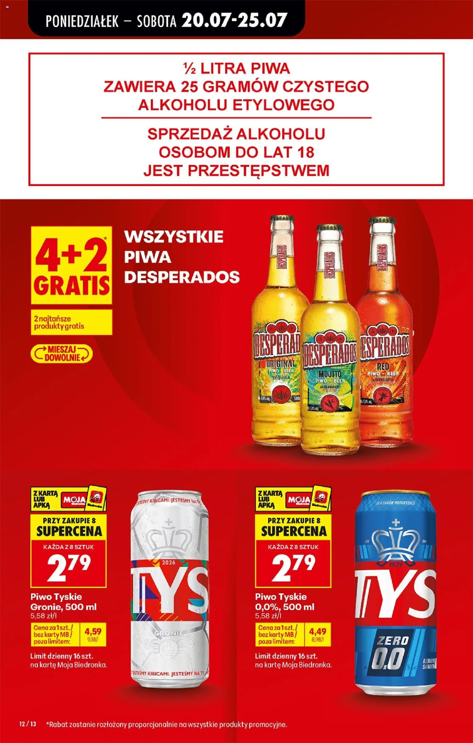 Biedronka gazetka od poniedziałku od 20.07.2026 | Strona: 14 | Produkty: Karta, Tyskie, Tequila, Piwo