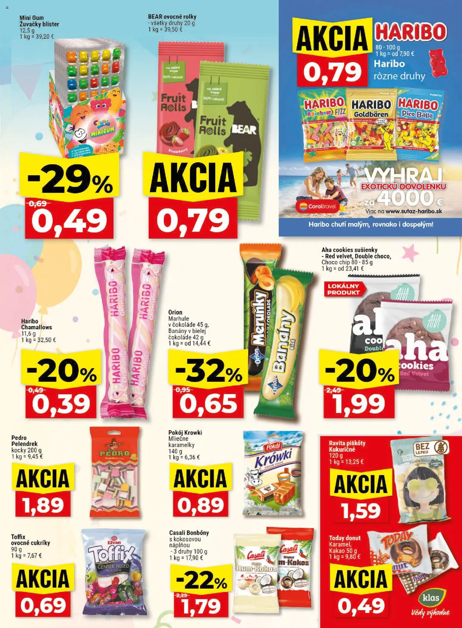 Nové Klas akcie – leták je platný od 25.05.2026 | Strana: 18 | Produkty: Banány, Donut, Cukríky, Kakao