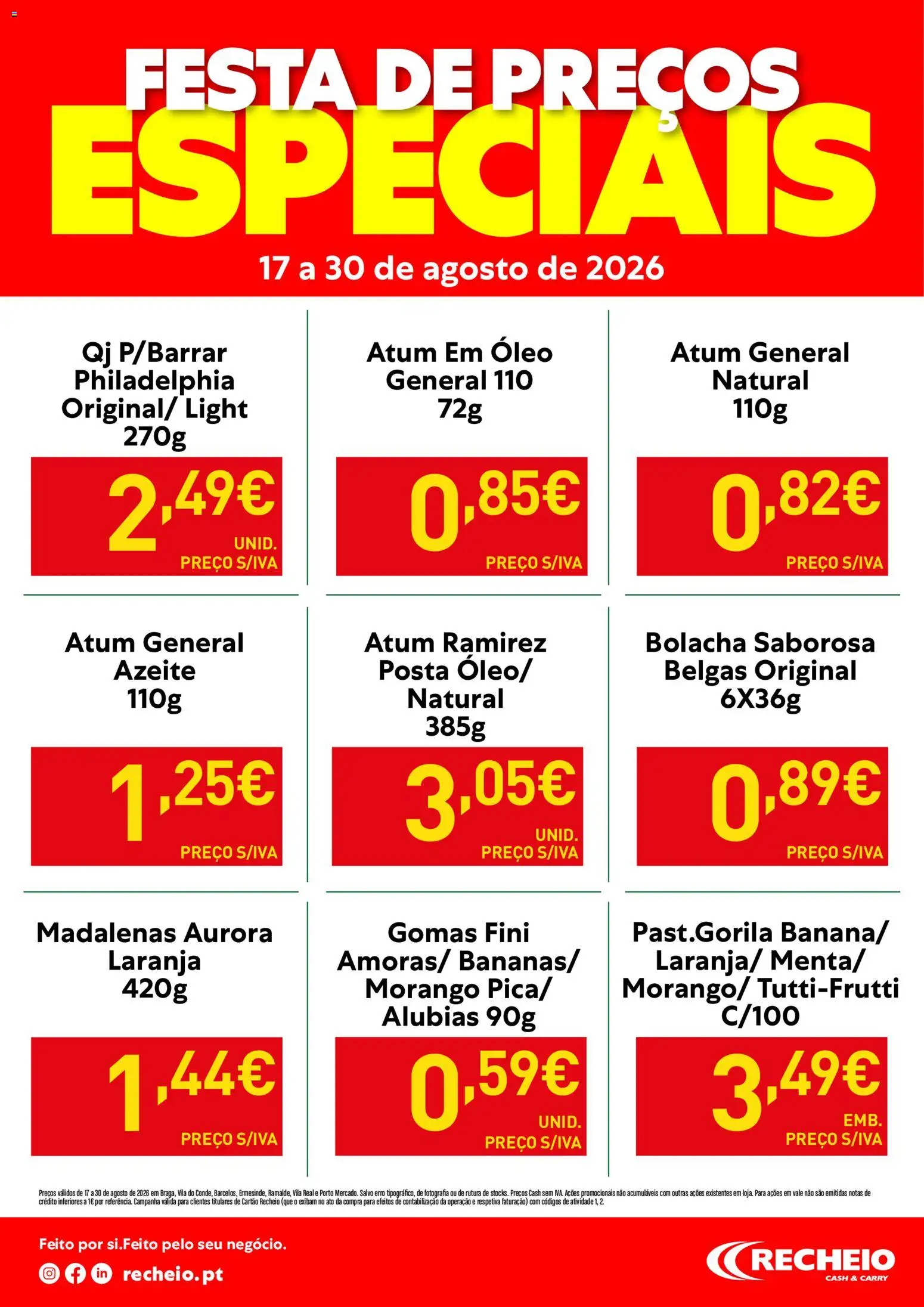 Recheio - Festa de Preços Especiais │ válido de 17/08/2026 | Página: 1 | Produtos: Atum, Azeite, Óleo, Gomas