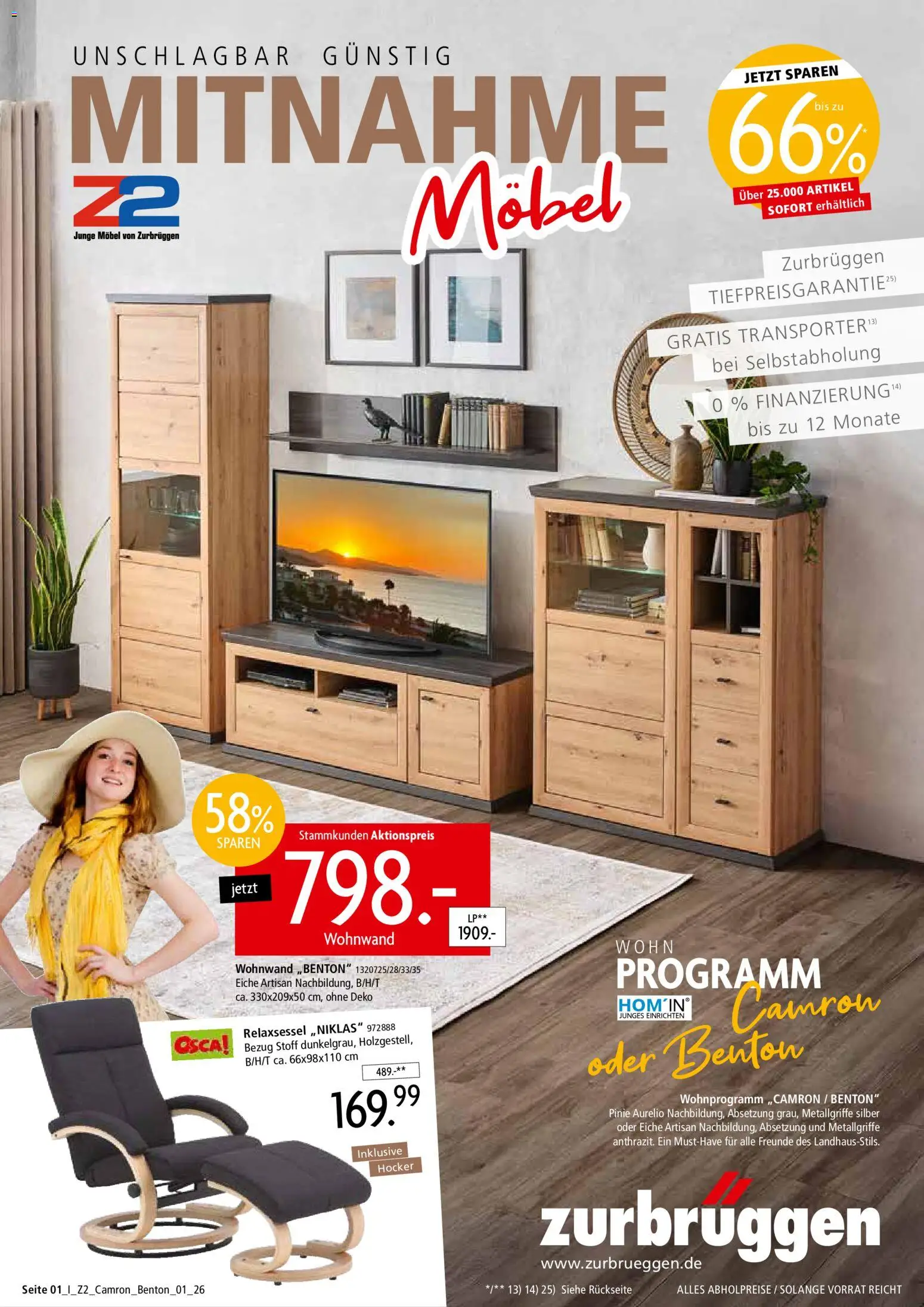 Zurbrüggen Wohnprogramm Camron oder Benton – gültig ab 08.08.2026 | Seite: 1 | Produkte: Hocker, Relaxsessel, Wohnwand