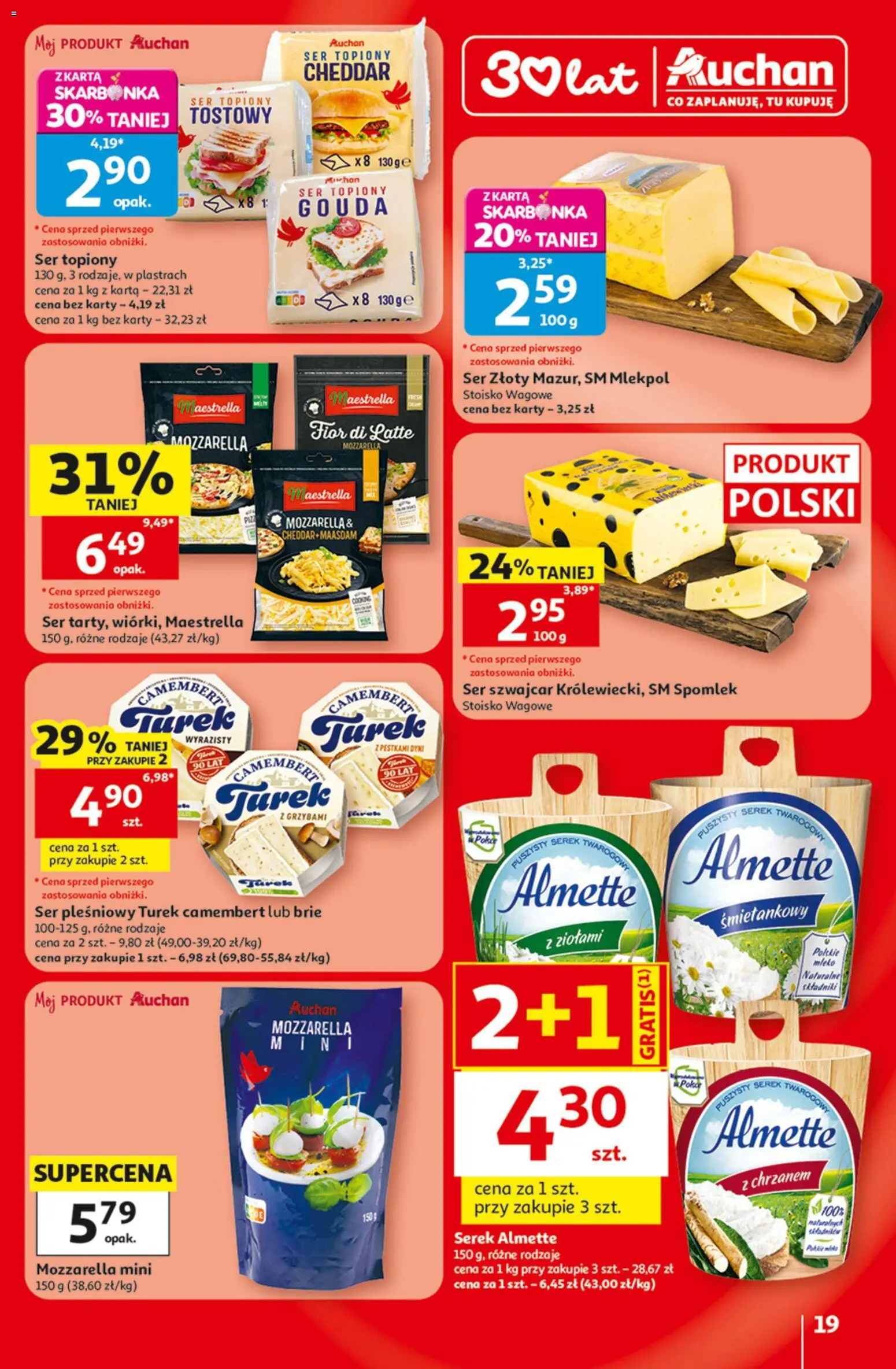 Auchan gazetka - 30 Lat Hipermarket od 30.07.2026 | Strona: 19 | Produkty: Ser pleśniowy, Serek, Camembert, Twaróg
