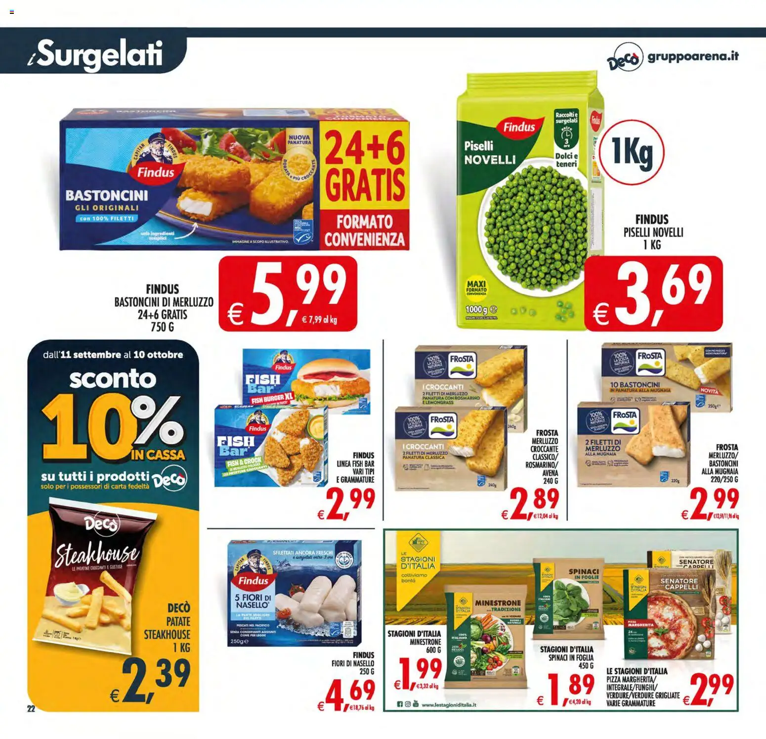 Volantino Decò del 11/09/2026 | Pagina: 23 | Prodotti: Merluzzo, Spinaci, Dolci, Nasello