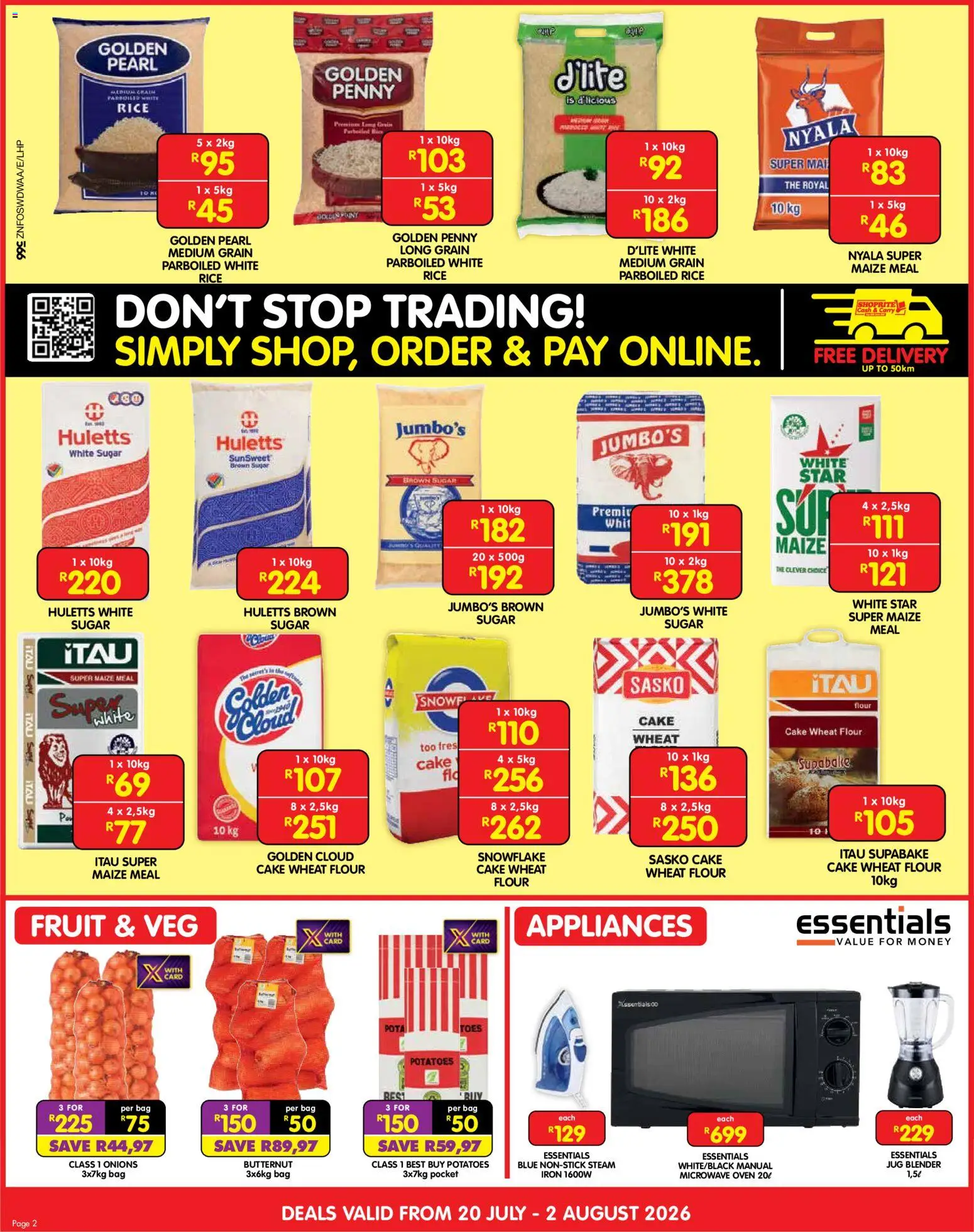 New Shoprite catalogue – valid from 20/07/2026 | Page: 2 | Products: Bag, Oven, Rice, Onions